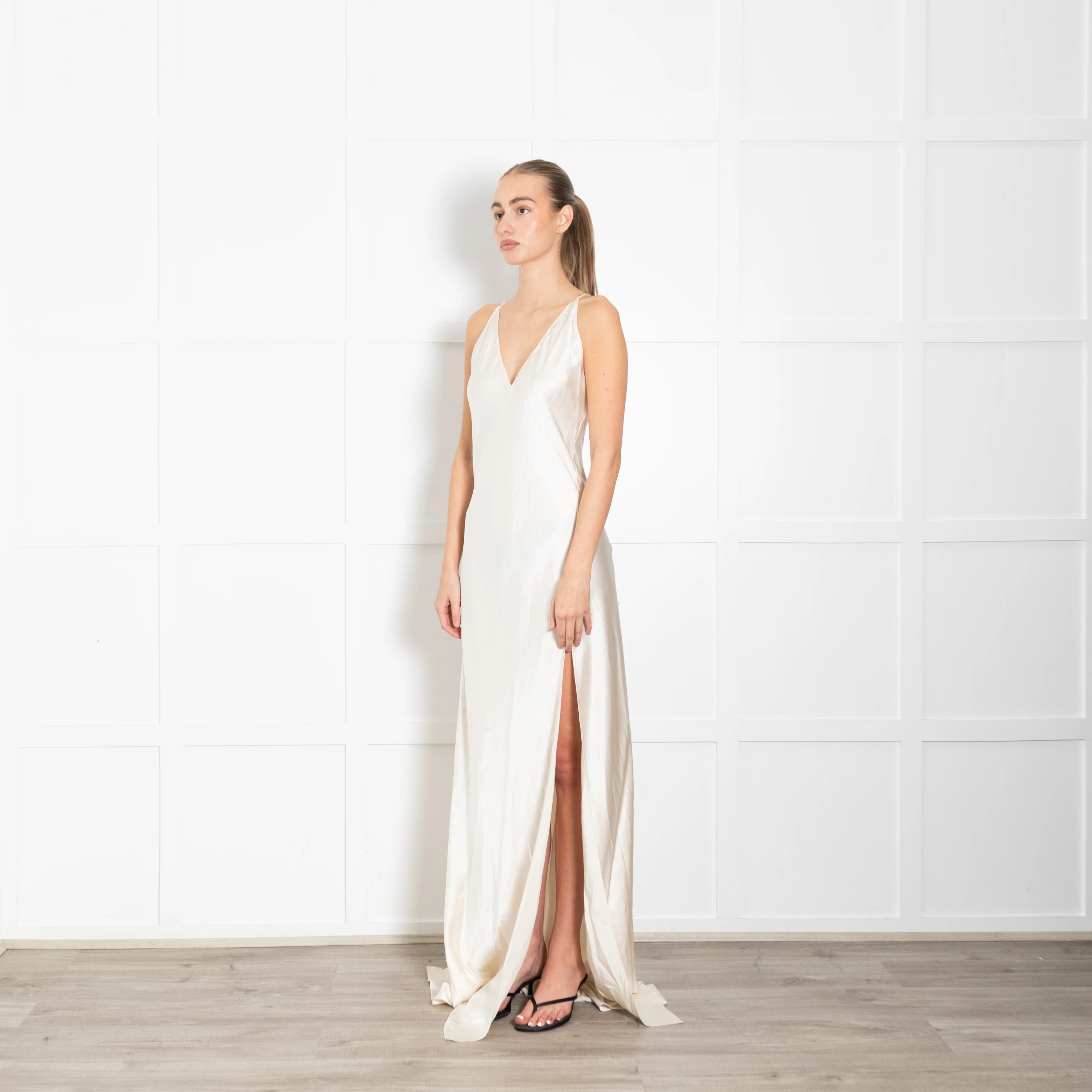 Nili Lotan Katie Silk V-Neck Sleeveless Gown With Train - Image 3