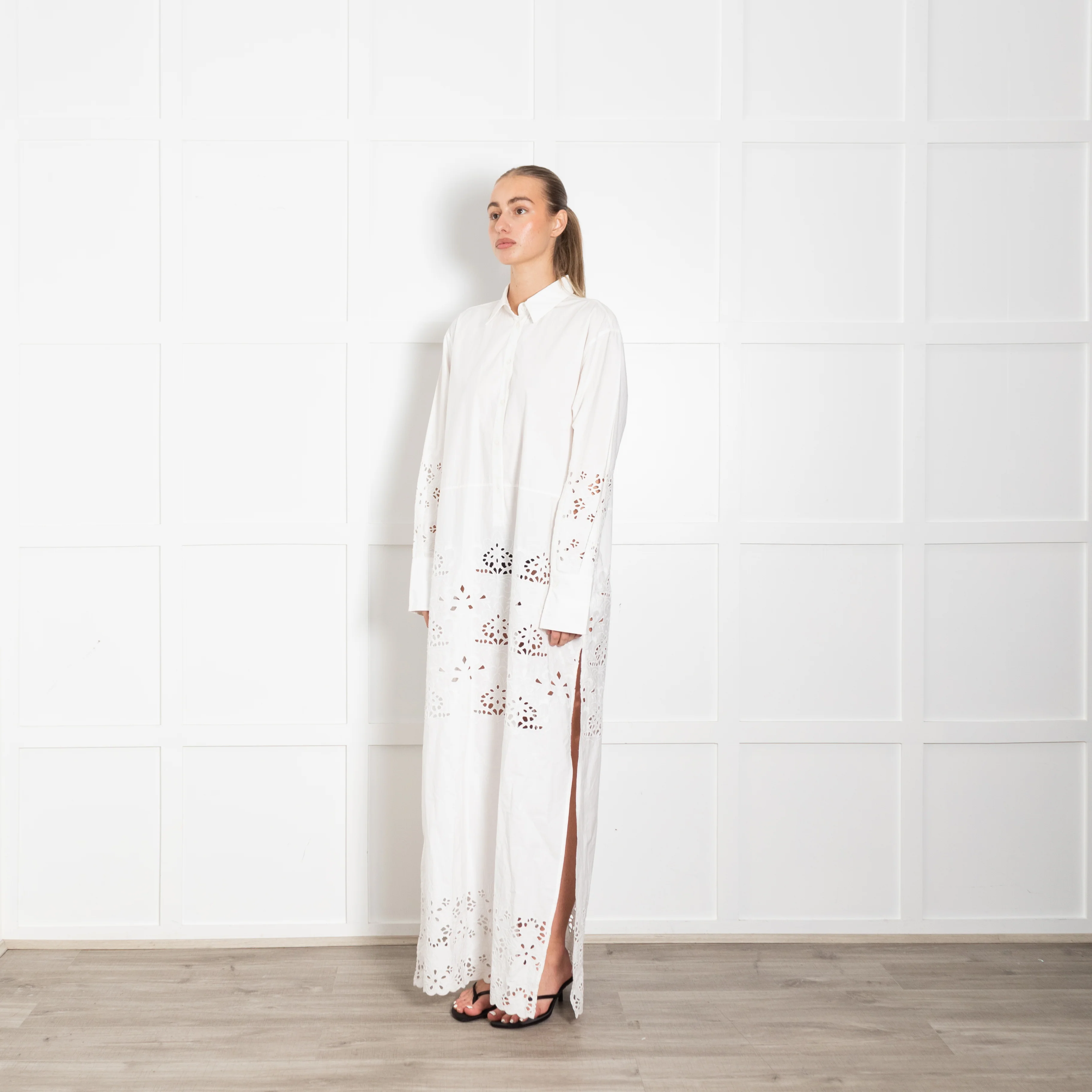 Nili Lotan Louanne White Lazer Cut Long Dress - Image 3
