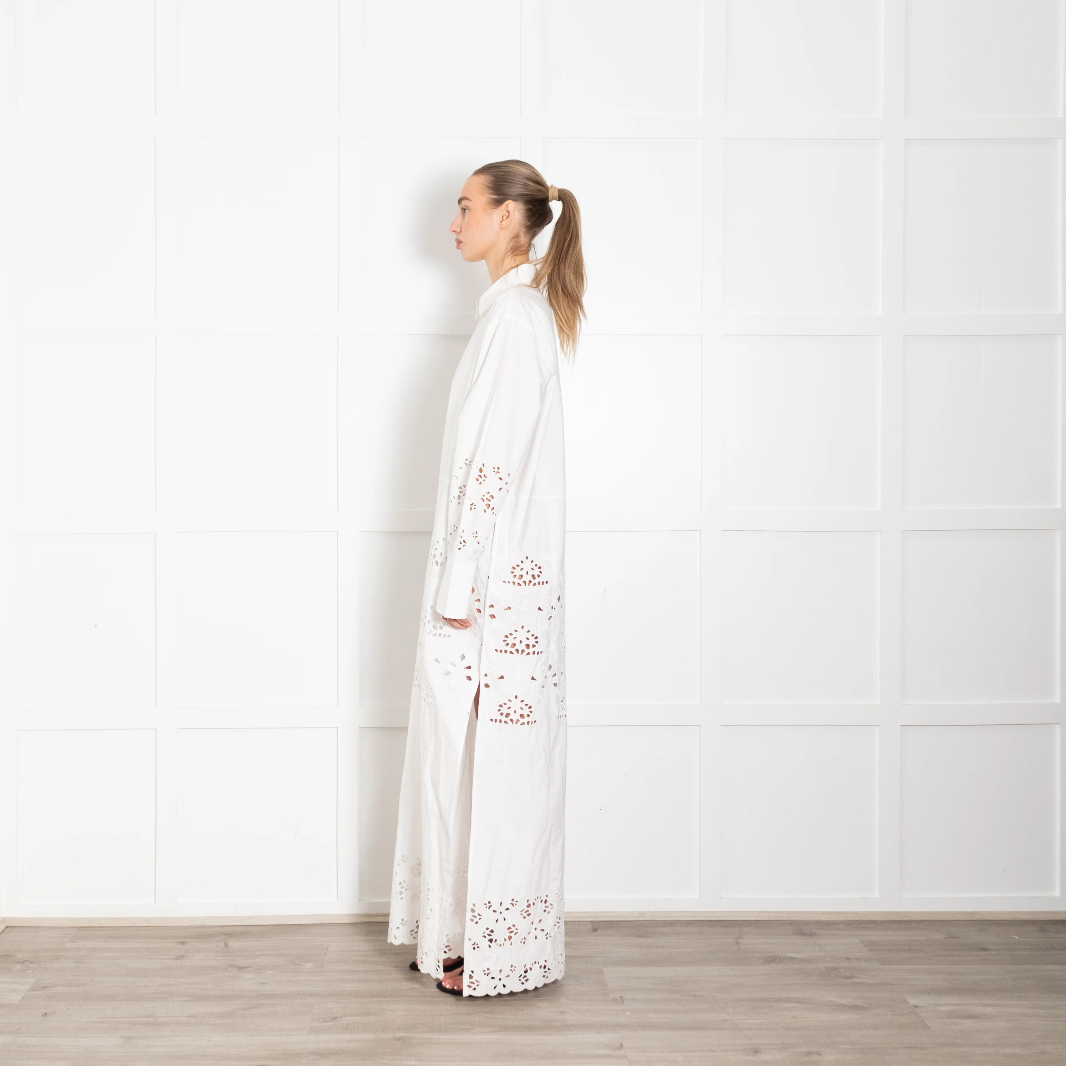 Nili Lotan Louanne White Lazer Cut Long Dress - Image 4