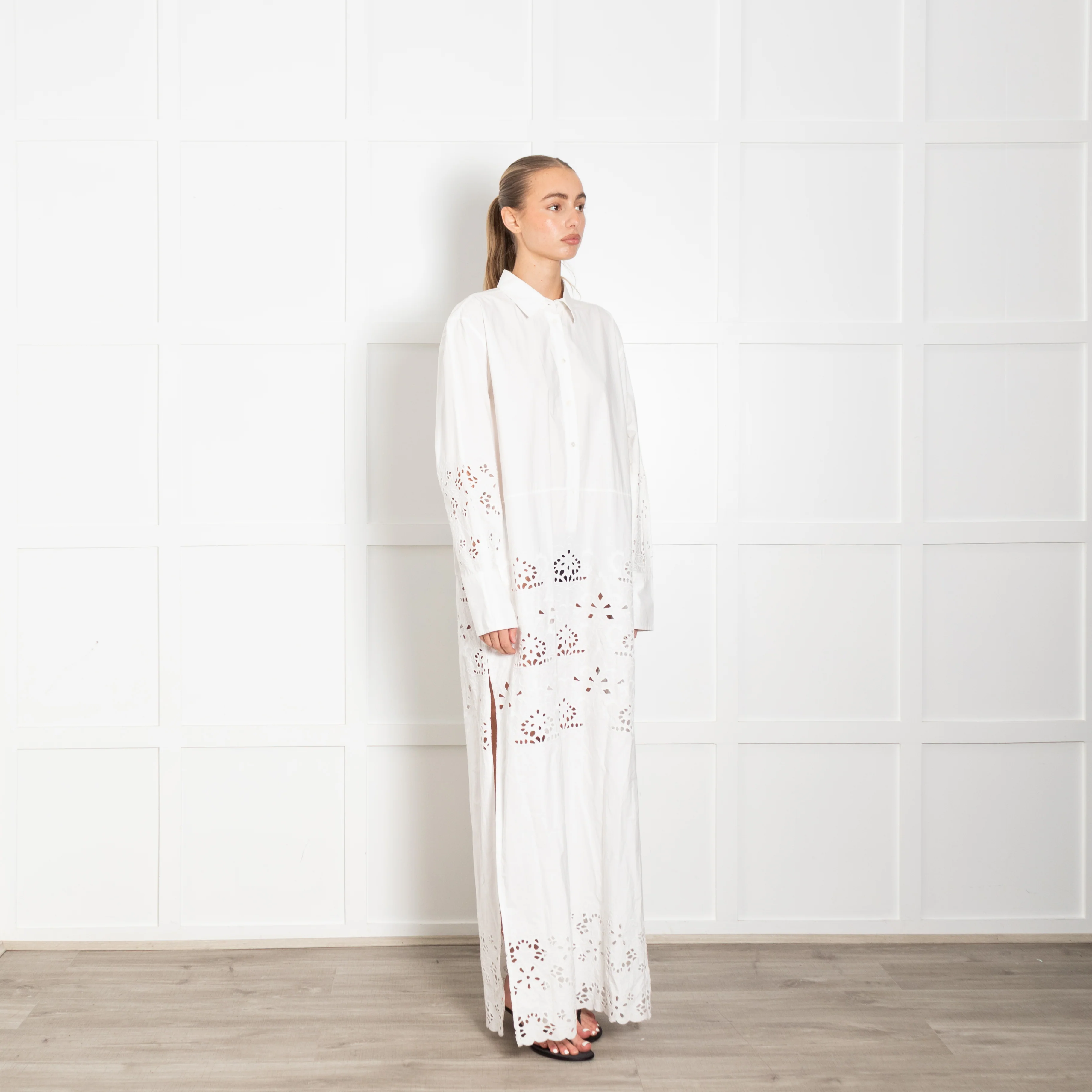 Nili Lotan Louanne White Lazer Cut Long Dress - Image 7
