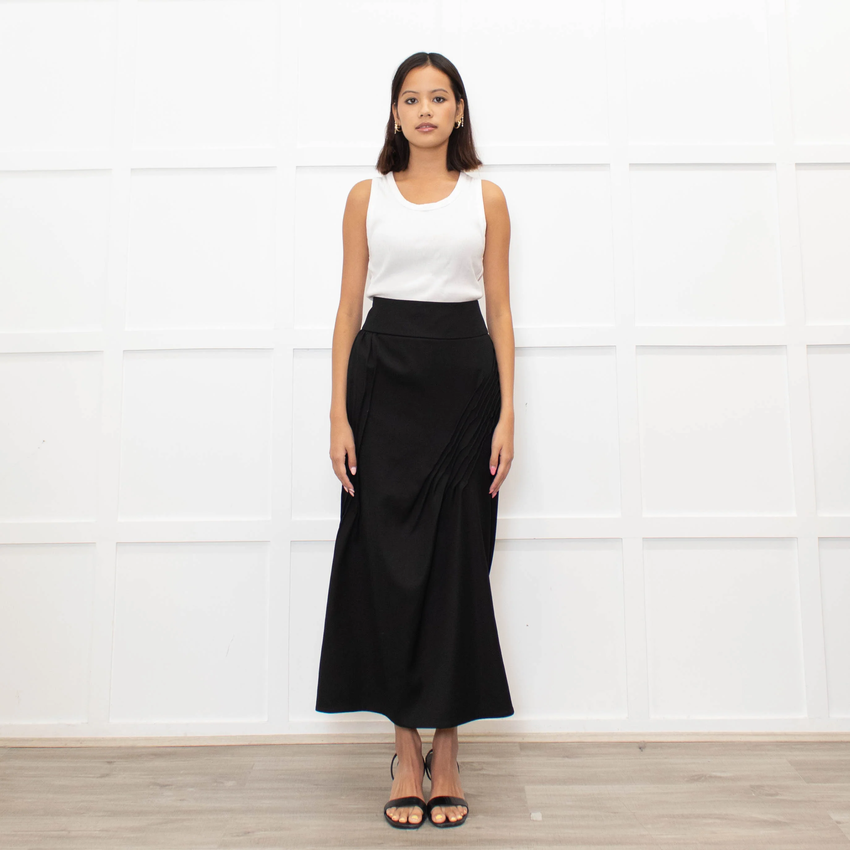 Nina Ricci Black Gathered Detail Long Pencil Skirt