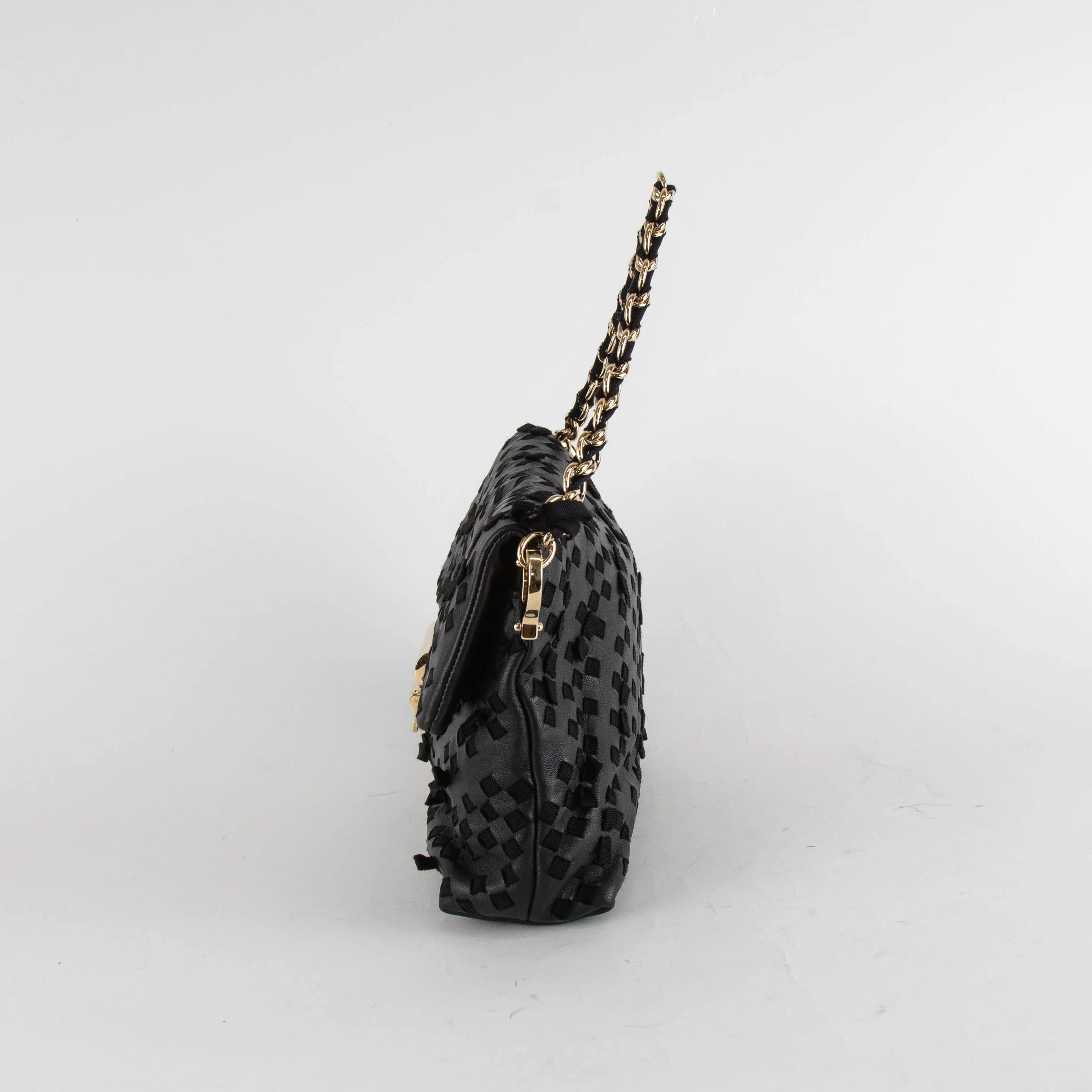 Nina Ricci Black Leather And Fabric Woven Small Shoulder Bag - Image 5