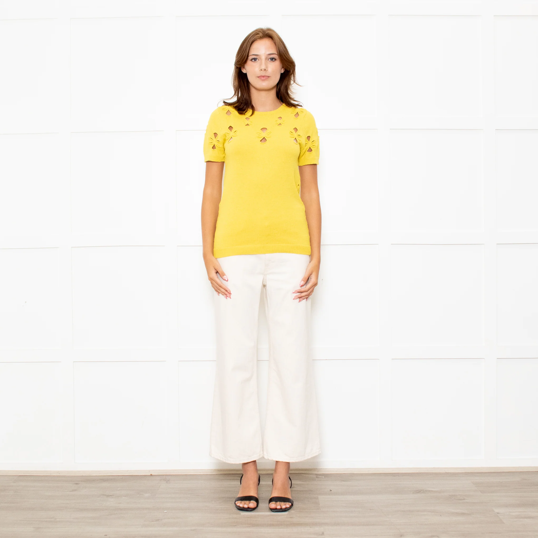 Nina Ricci Yellow Cut Out Detail Short Sleeve Jumper