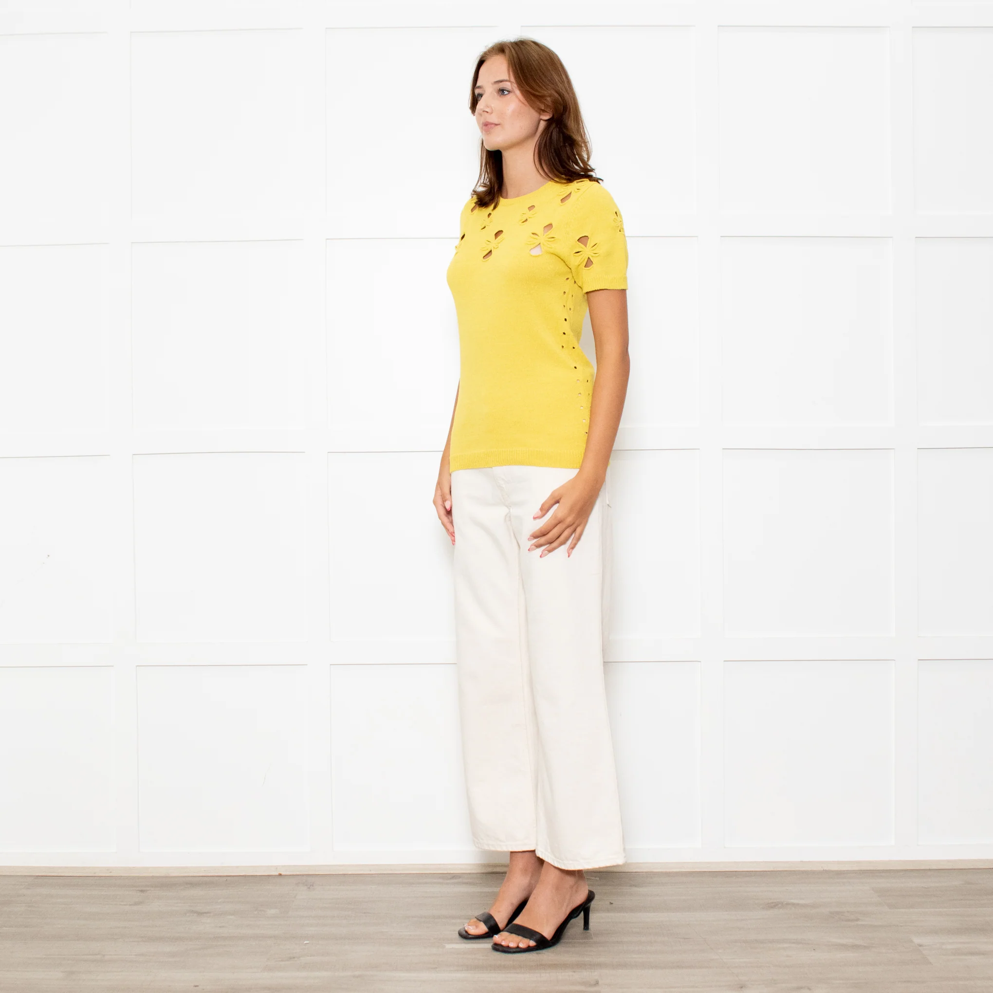 Nina Ricci Yellow Cut Out Detail Short Sleeve Jumper - Image 3