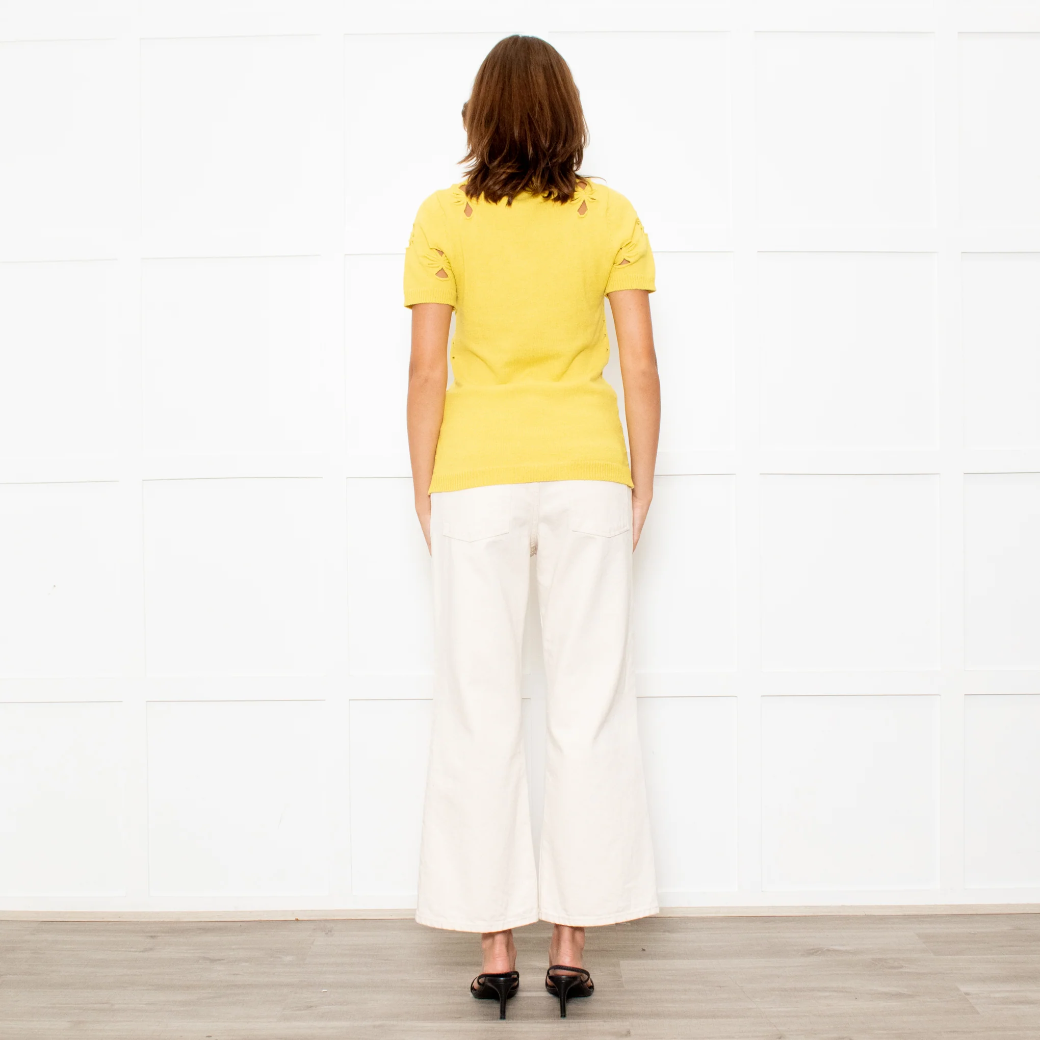Nina Ricci Yellow Cut Out Detail Short Sleeve Jumper - Image 5