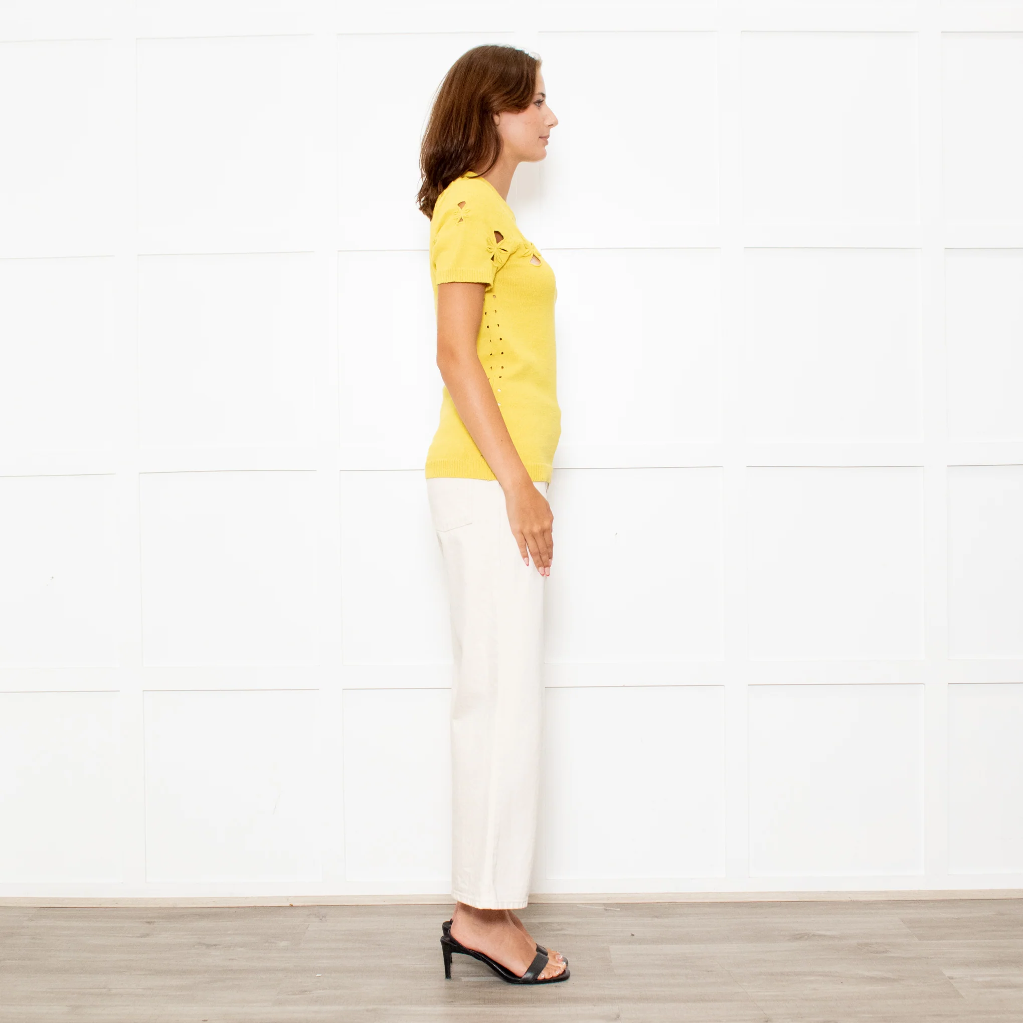 Nina Ricci Yellow Cut Out Detail Short Sleeve Jumper - Image 6