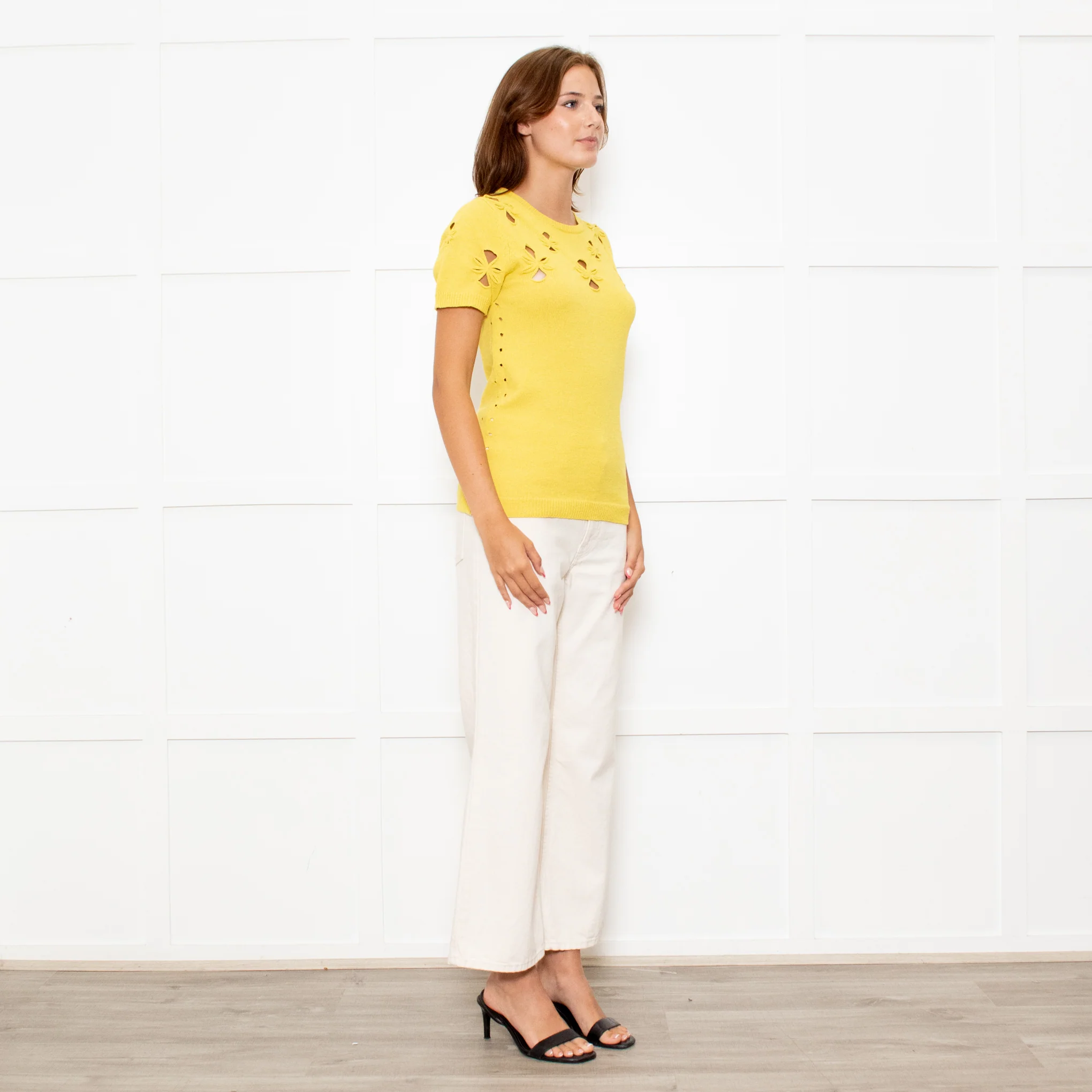 Nina Ricci Yellow Cut Out Detail Short Sleeve Jumper - Image 7