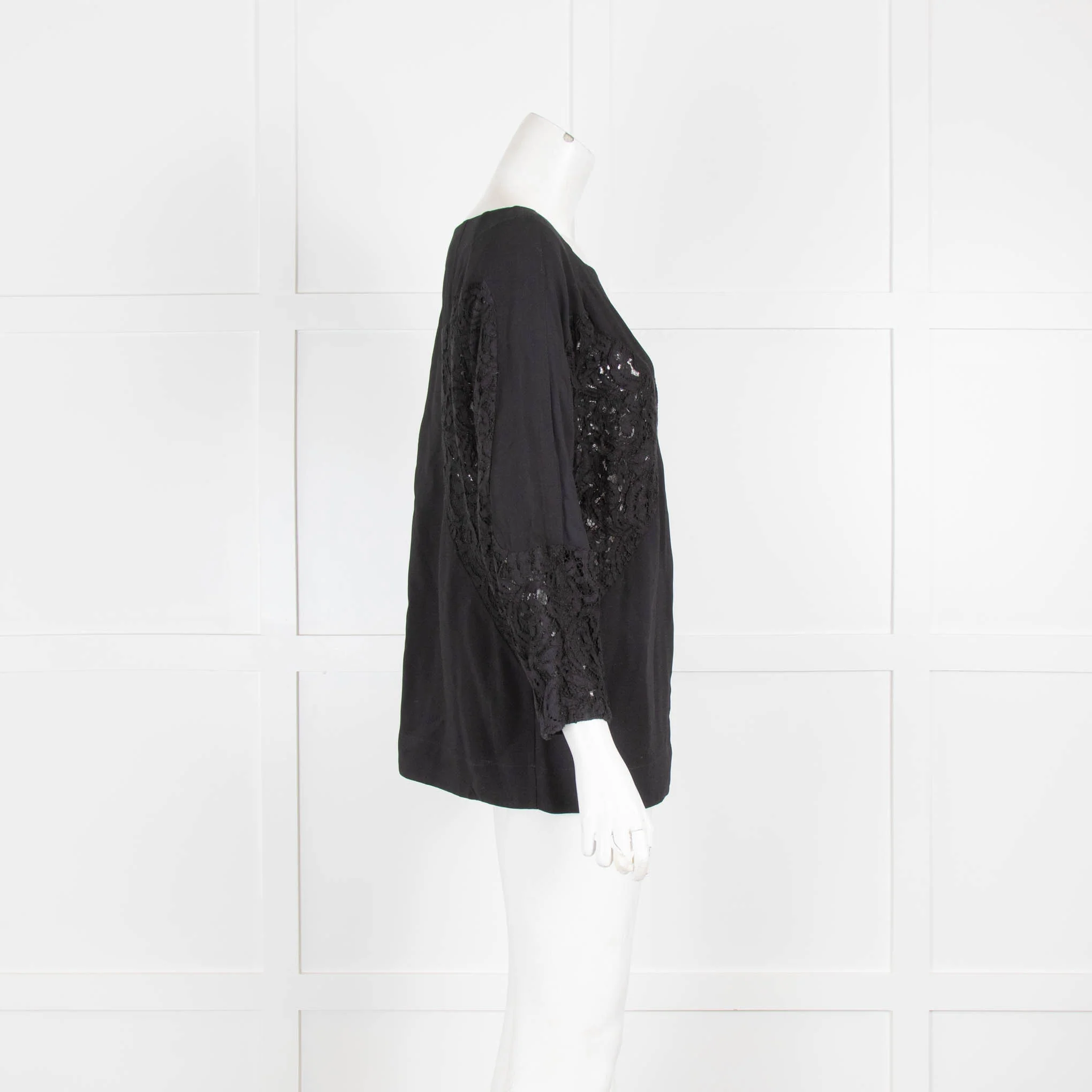 No 21 Black Boat Neck Top with Lace Inserts - Image 2