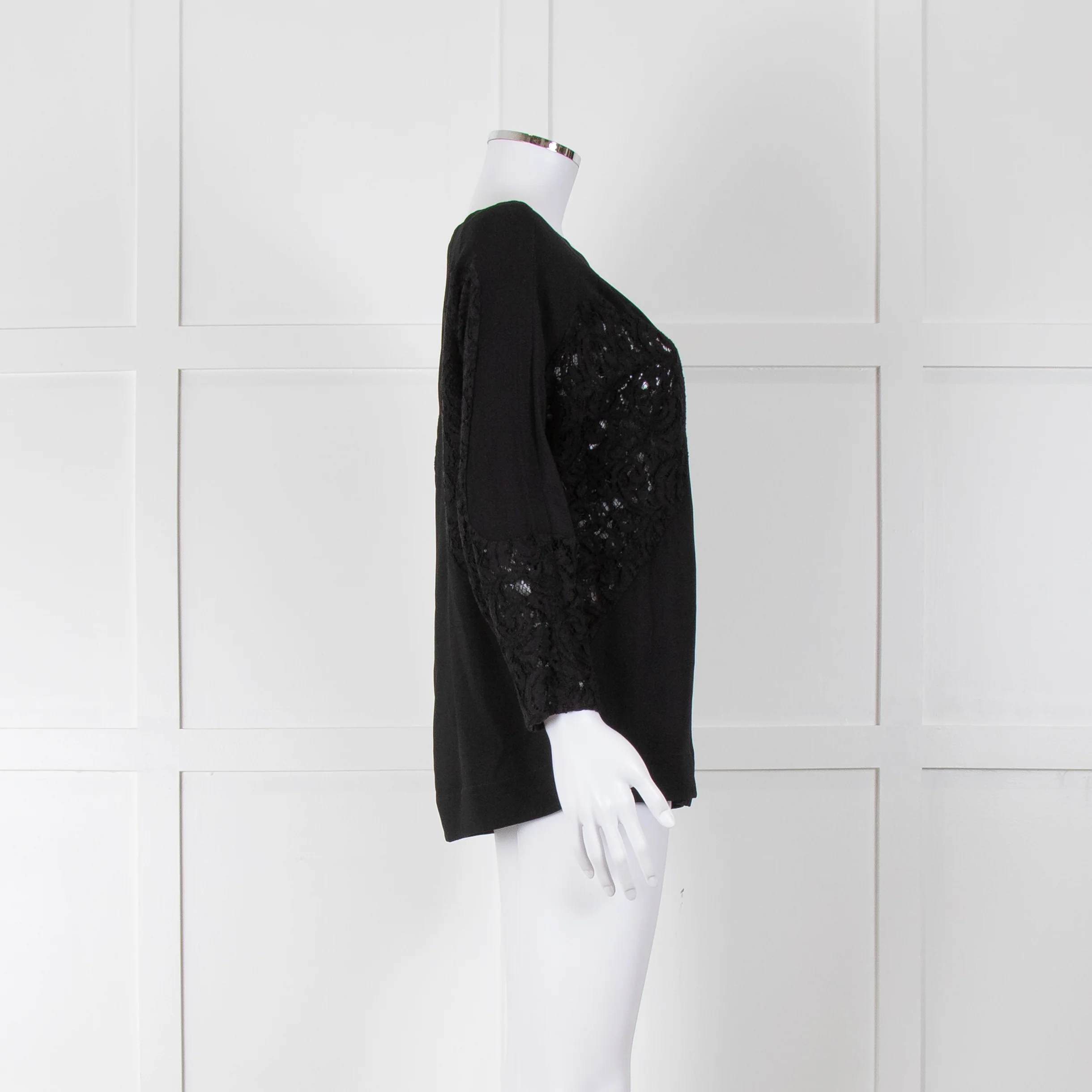 No 21 Black Boat Neck Top with Lace Panels - Image 3