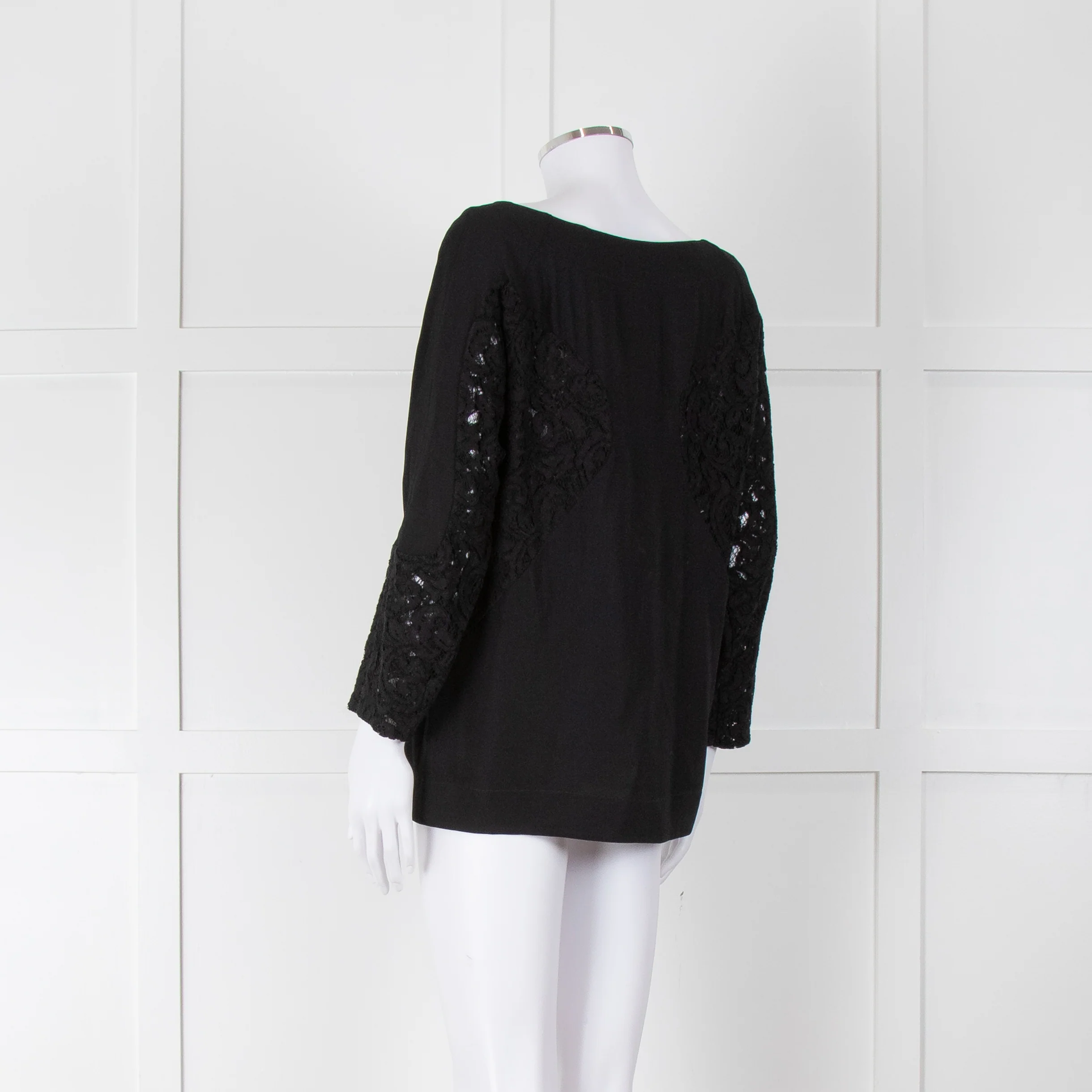 No 21 Black Boat Neck Top with Lace Panels - Image 6