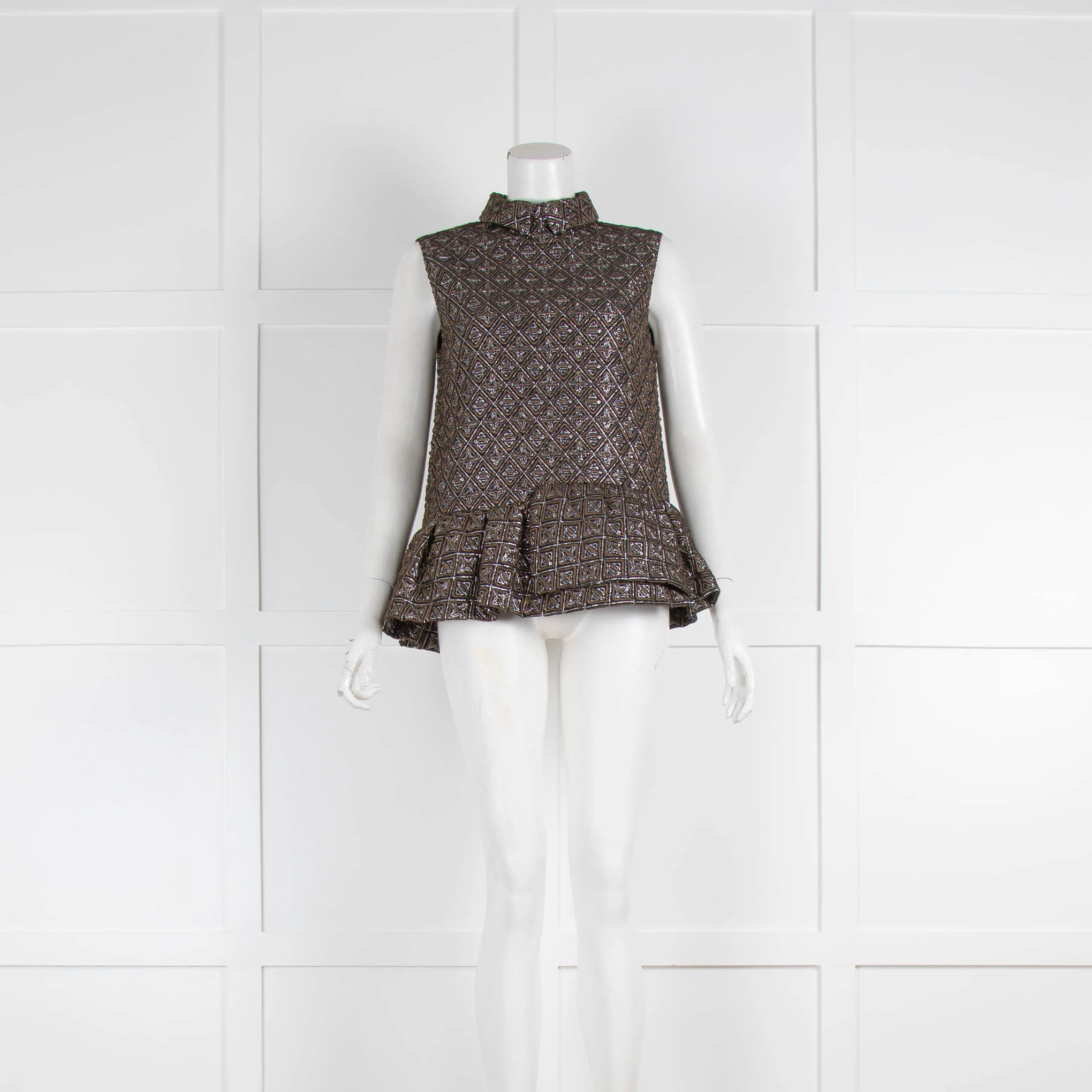 No 21 Black Brown Silver Brocade Sleeveless Top