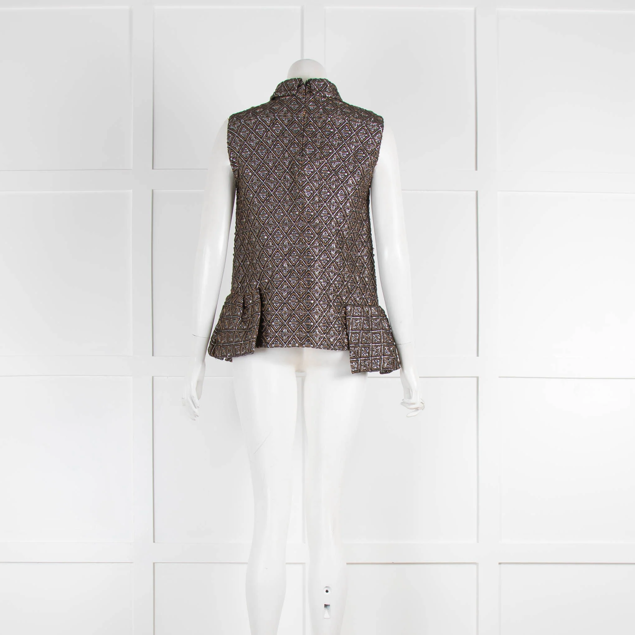 No 21 Black Brown Silver Brocade Sleeveless Top - Image 3