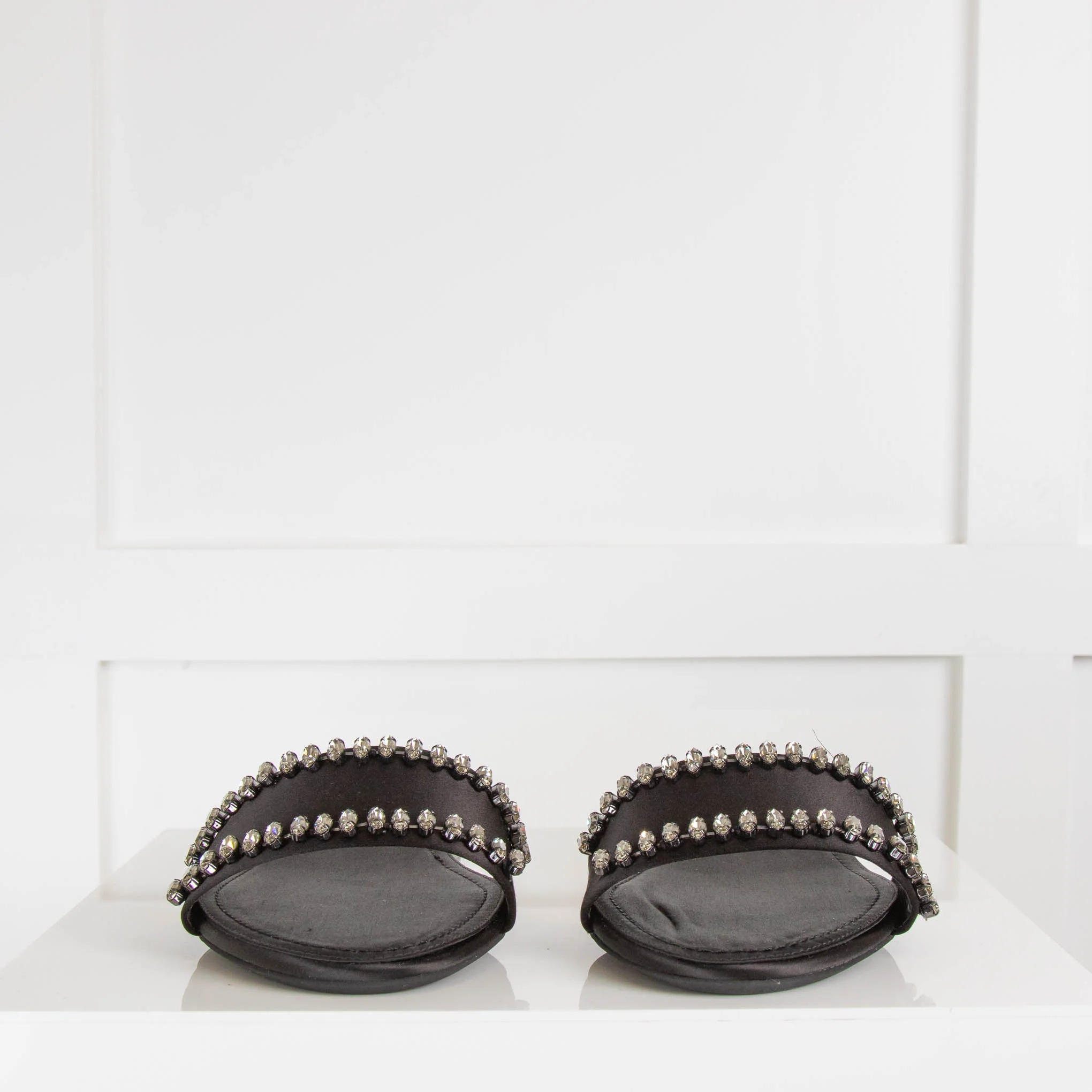 No 21 Black Satin Jewelled Slip On Shoe - Image 2
