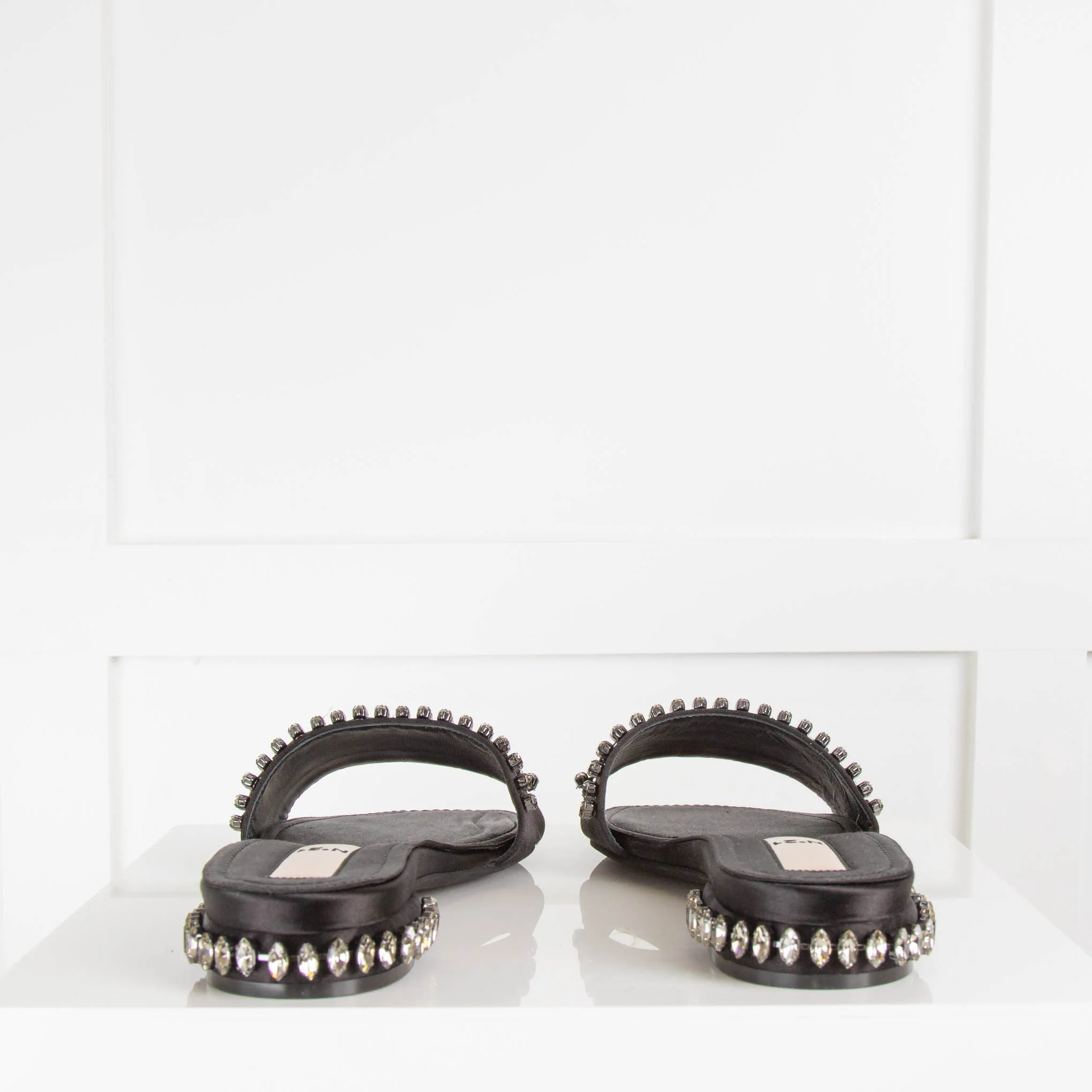 No 21 Black Satin Jewelled Slip On Shoe - Image 4