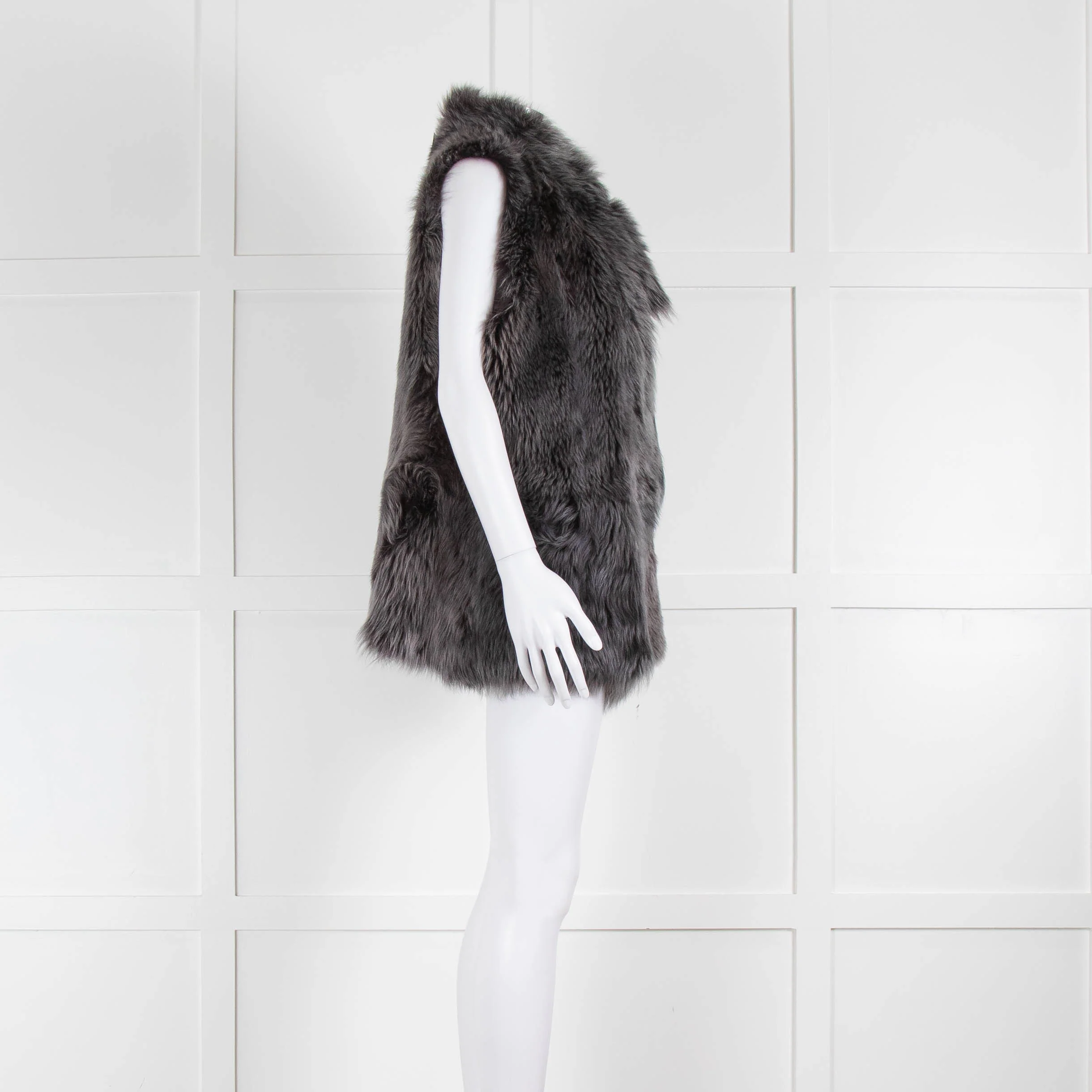 Black And Grey Reversible Shearling Waistcoat NO BRAND - Image 3