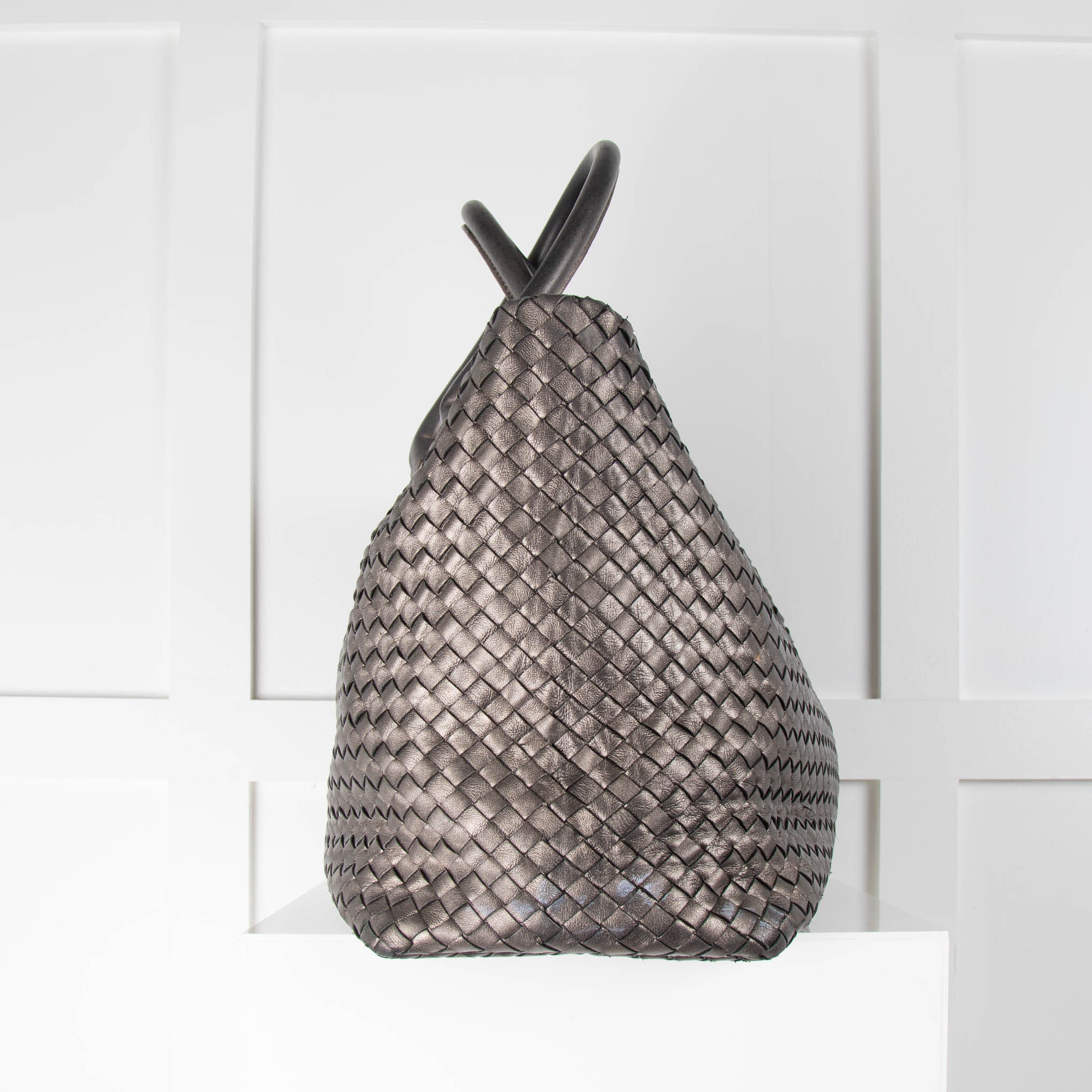 No Brand Metallic Grey Plaited Leather Tote - Image 3