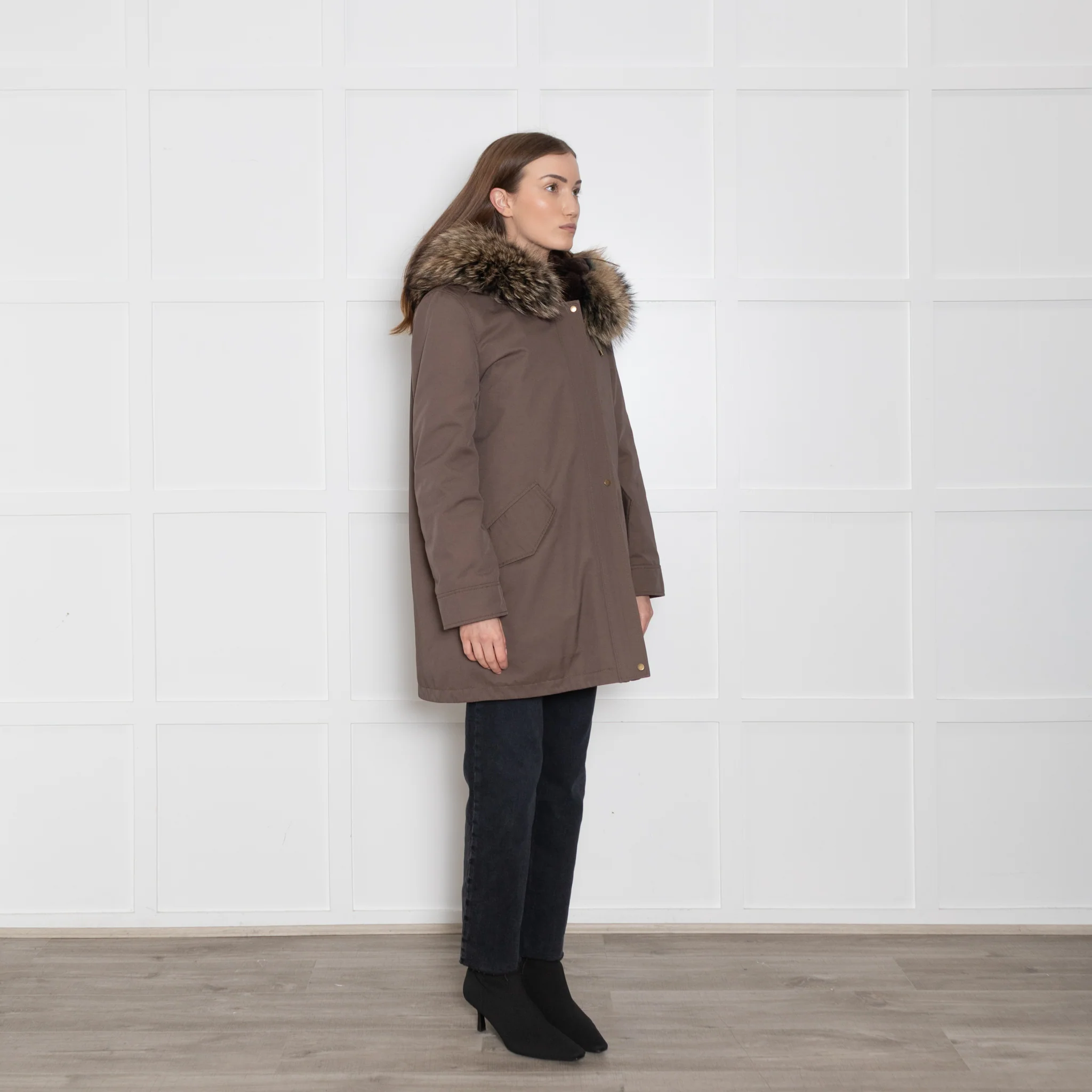 No Label Cotton Mix Parka With Raccoon Detachable Lining & Rabbit Fur Trim - Image 4