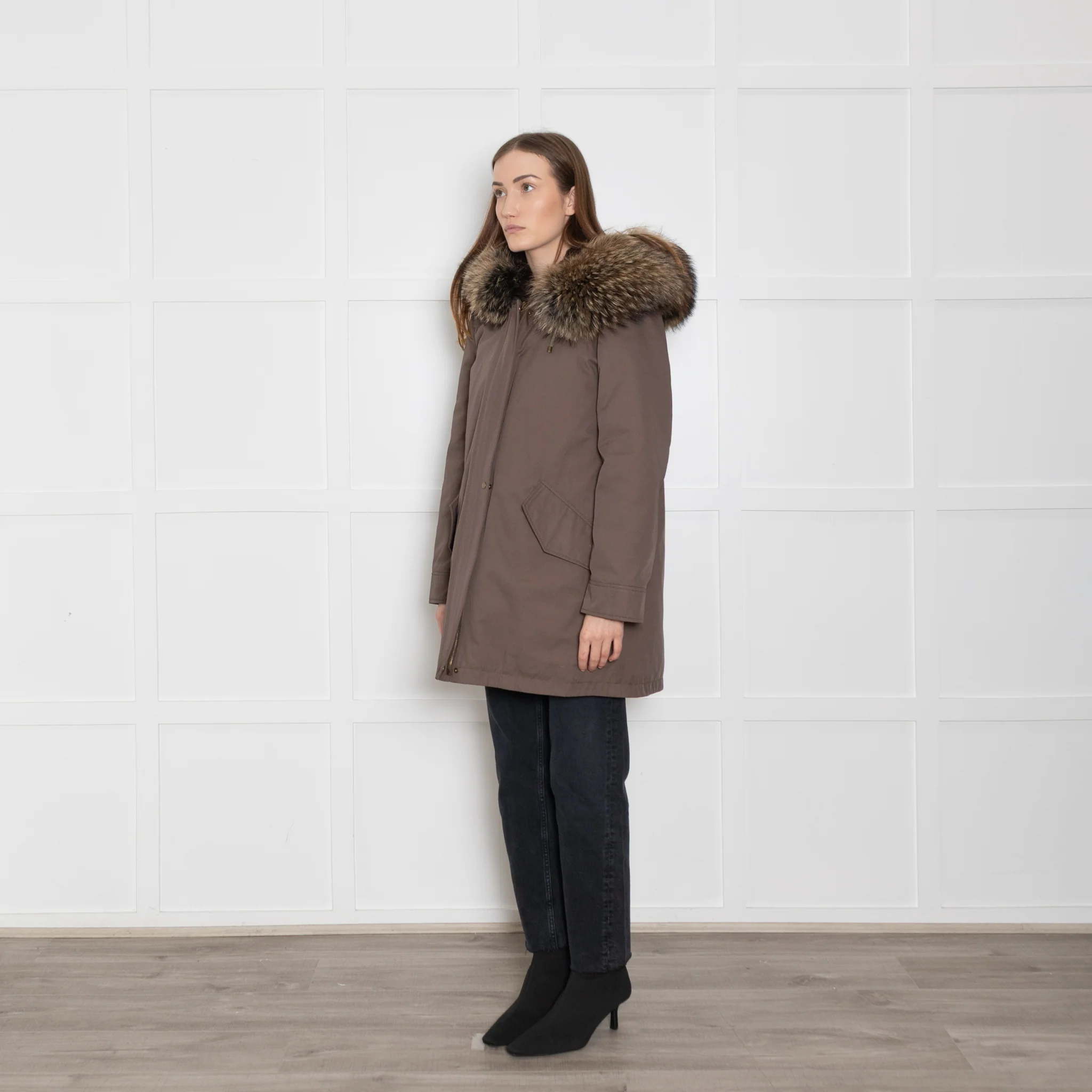 No Label Cotton Mix Parka With Raccoon Detachable Lining & Rabbit Fur Trim - Image 6