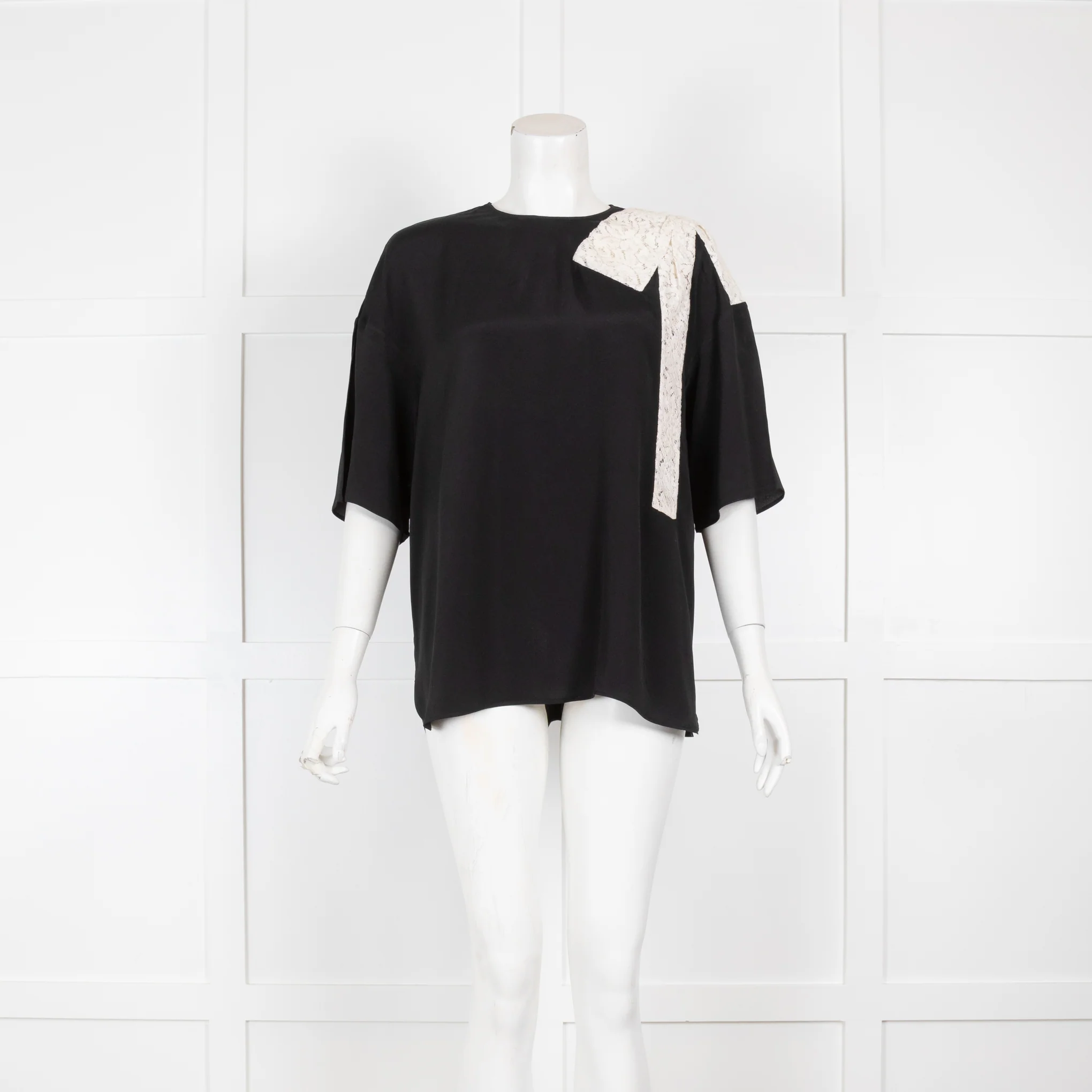 No21 Black Silk Top with White Lace Detail