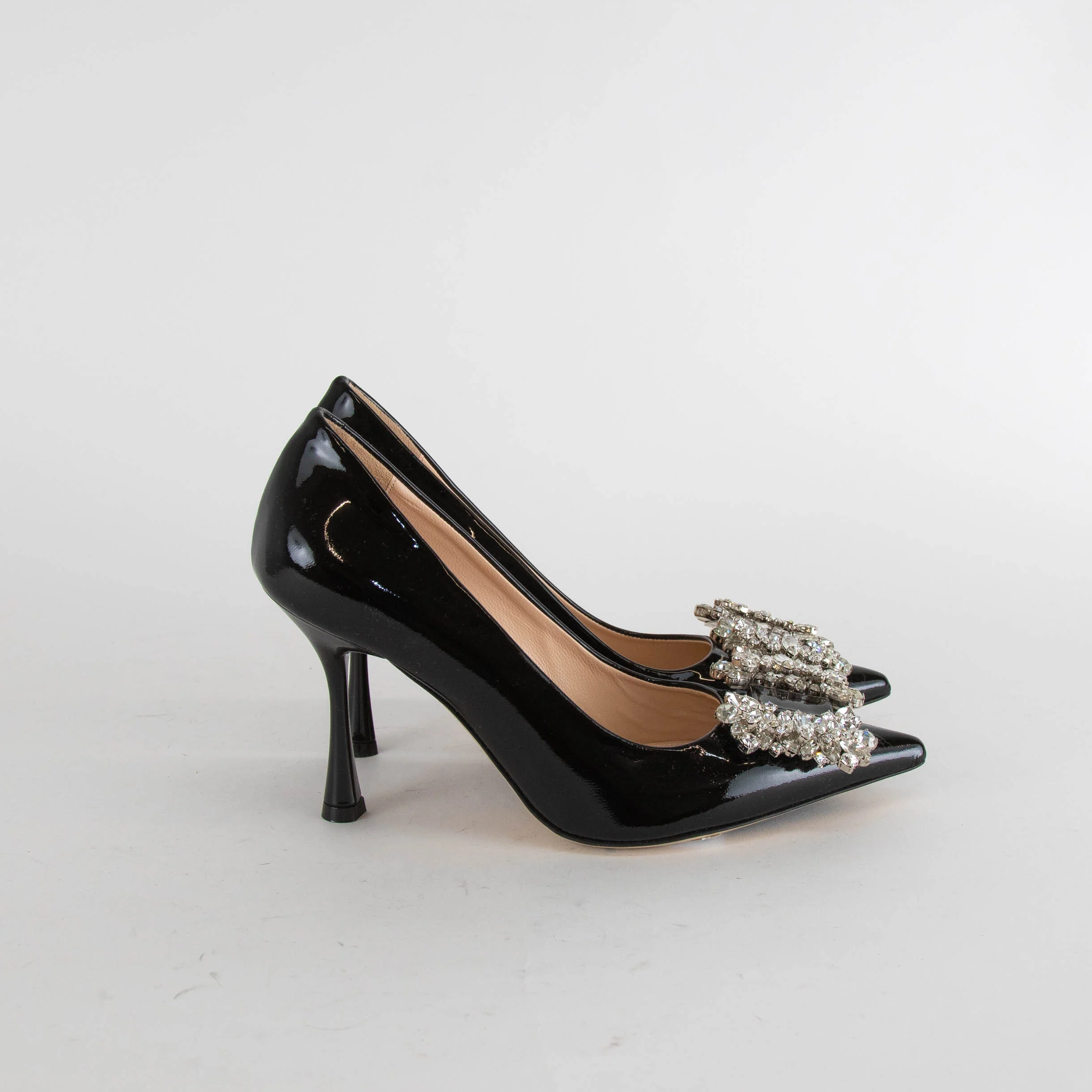 Nokwol Black Patent Pointed Toe Crystal Stilettos - Image 5