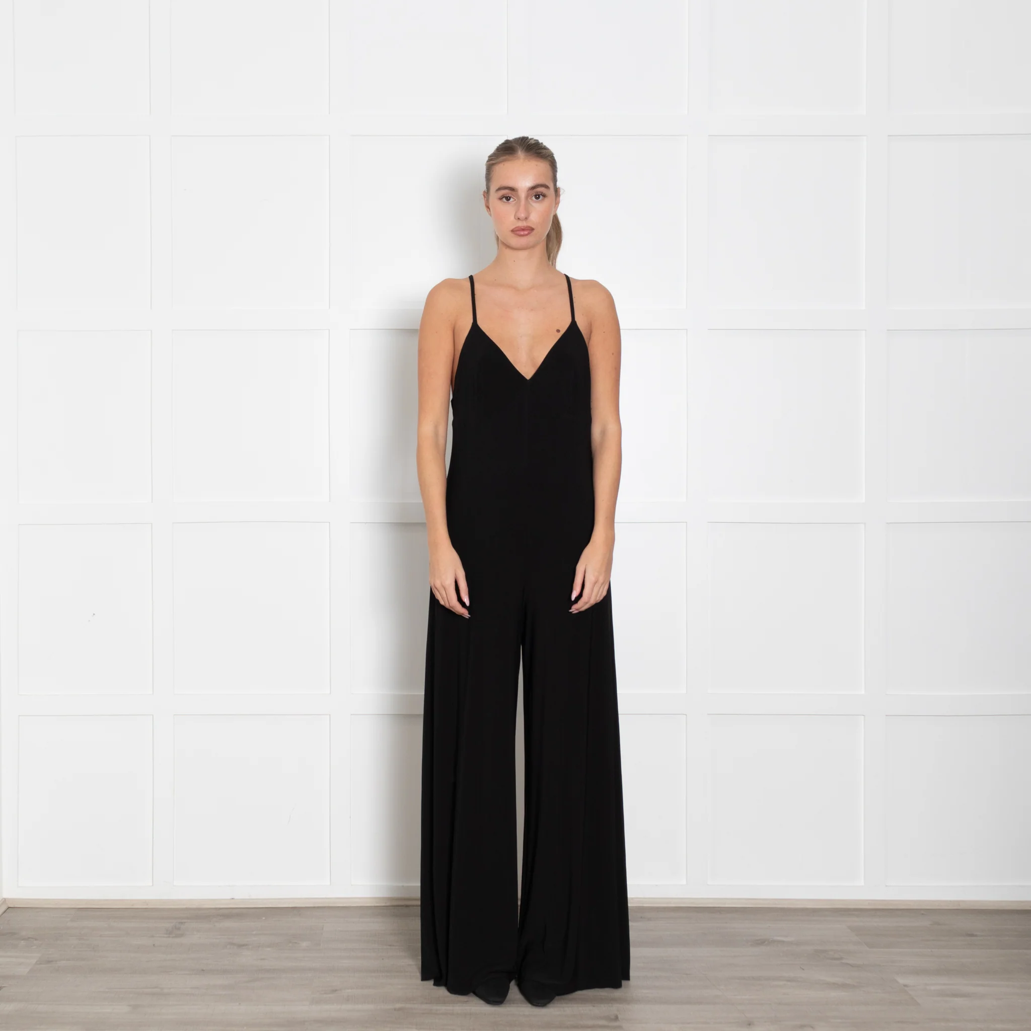Norma Kamali Black Jersey Strappy Jumpsuit