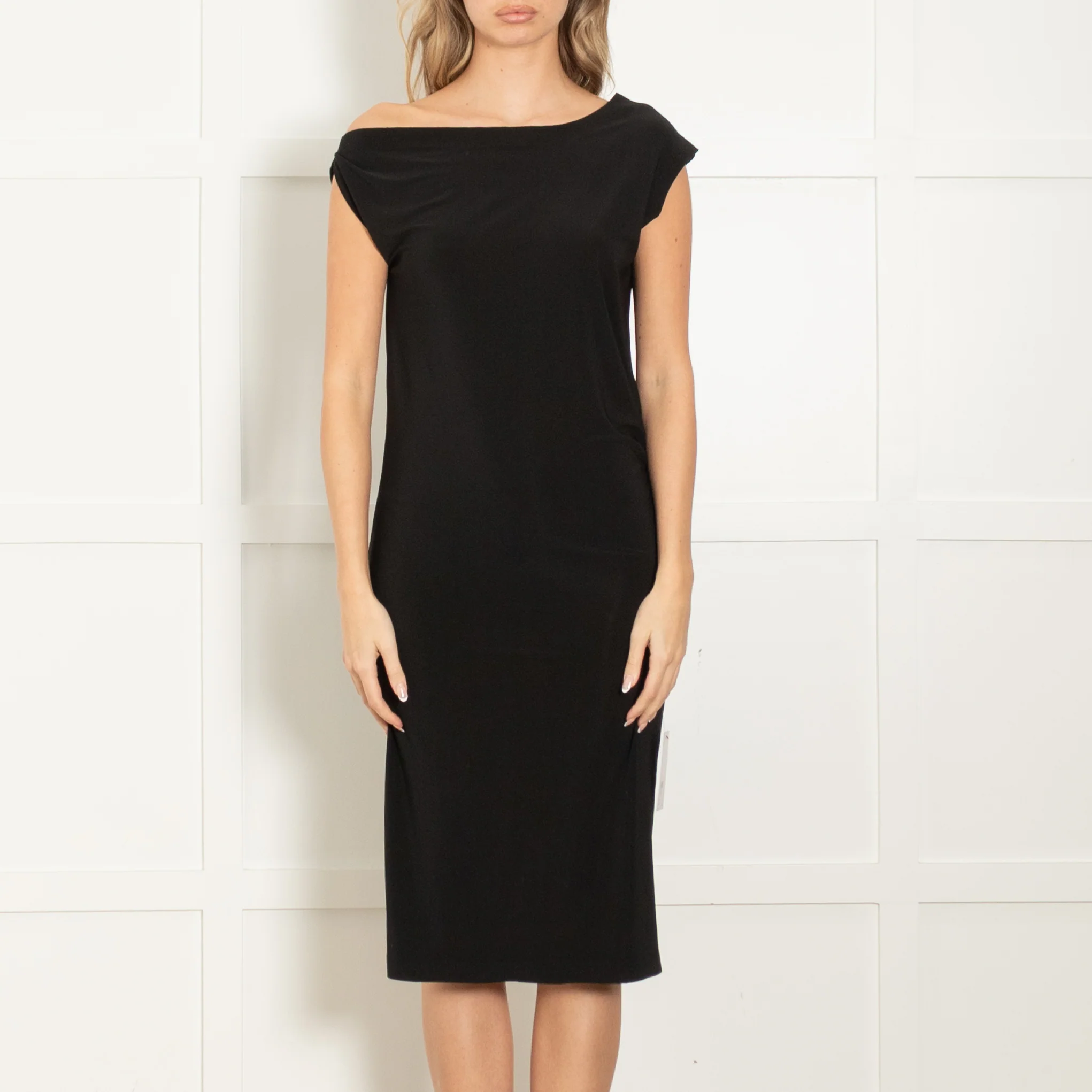 Norma Kamali Black Off Shoulder Sleeveless Knee Length Dress - Image 2