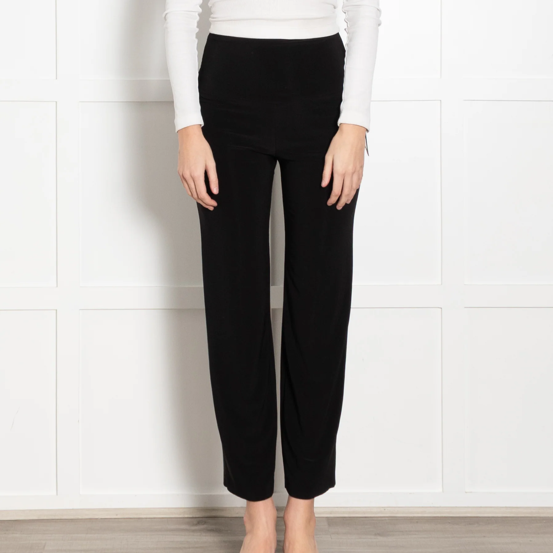 Norma Kamali Black Straight Leg Elastic Waist Jersey Trousers - Image 2