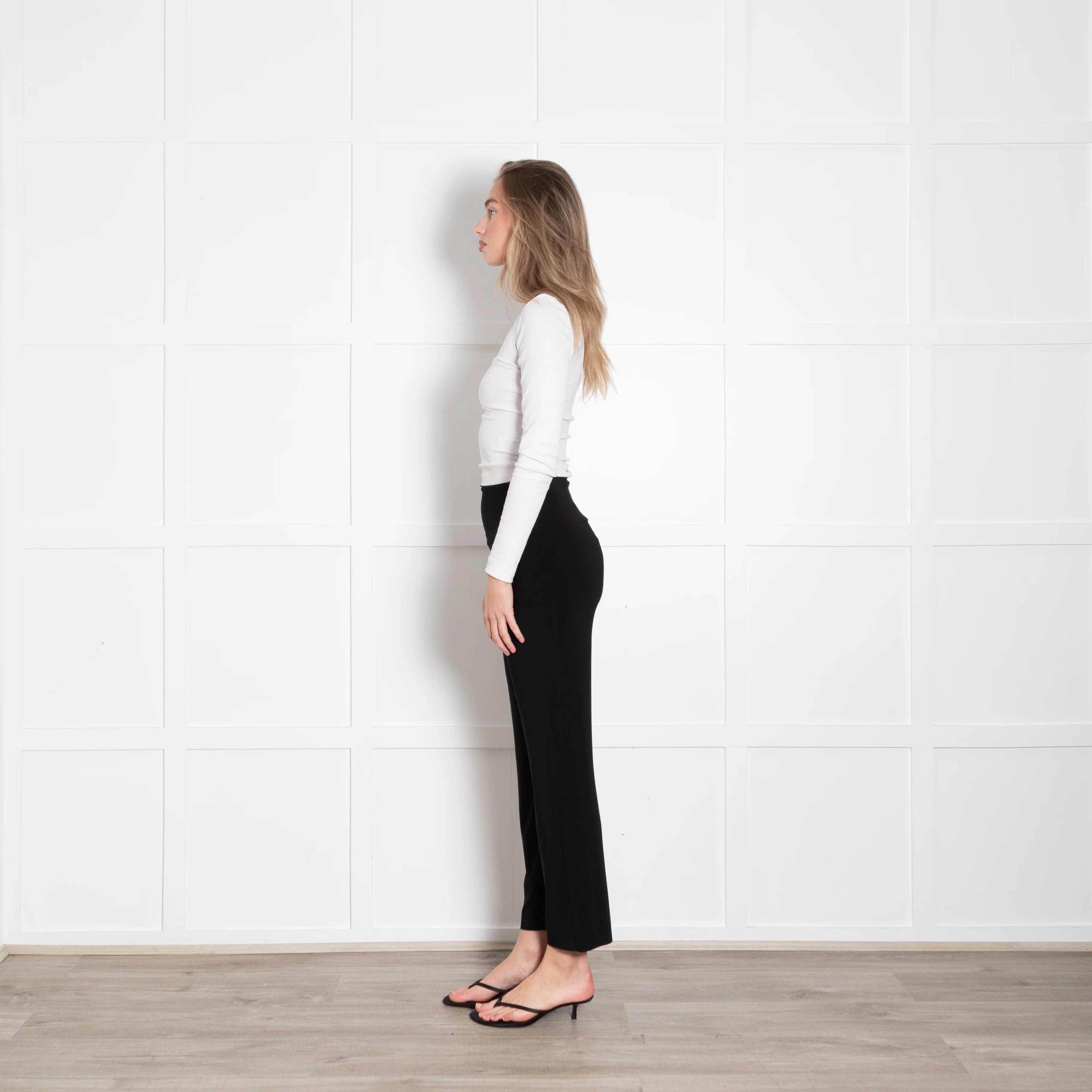 Norma Kamali Black Straight Leg Elastic Waist Jersey Trousers - Image 4