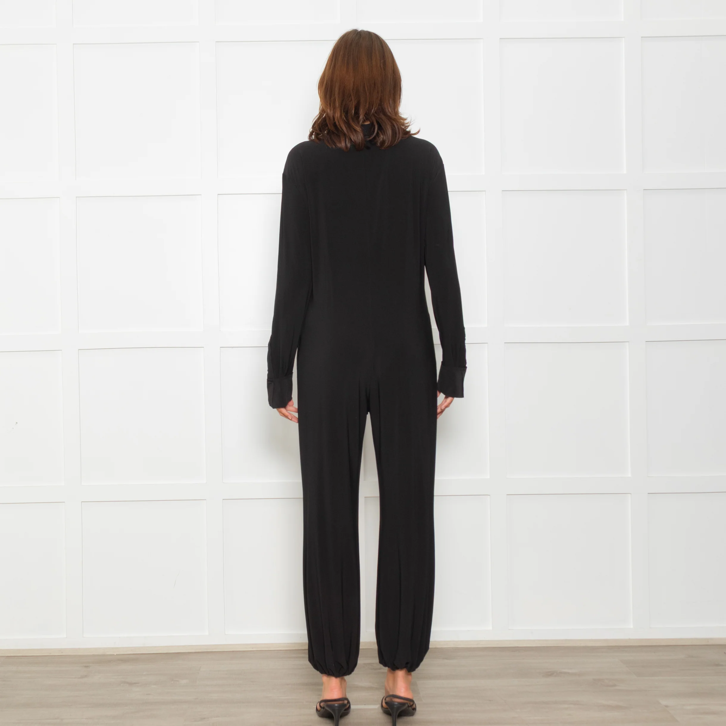 Norma Kamali Black Stretch Collared Jumpsuit - Image 5