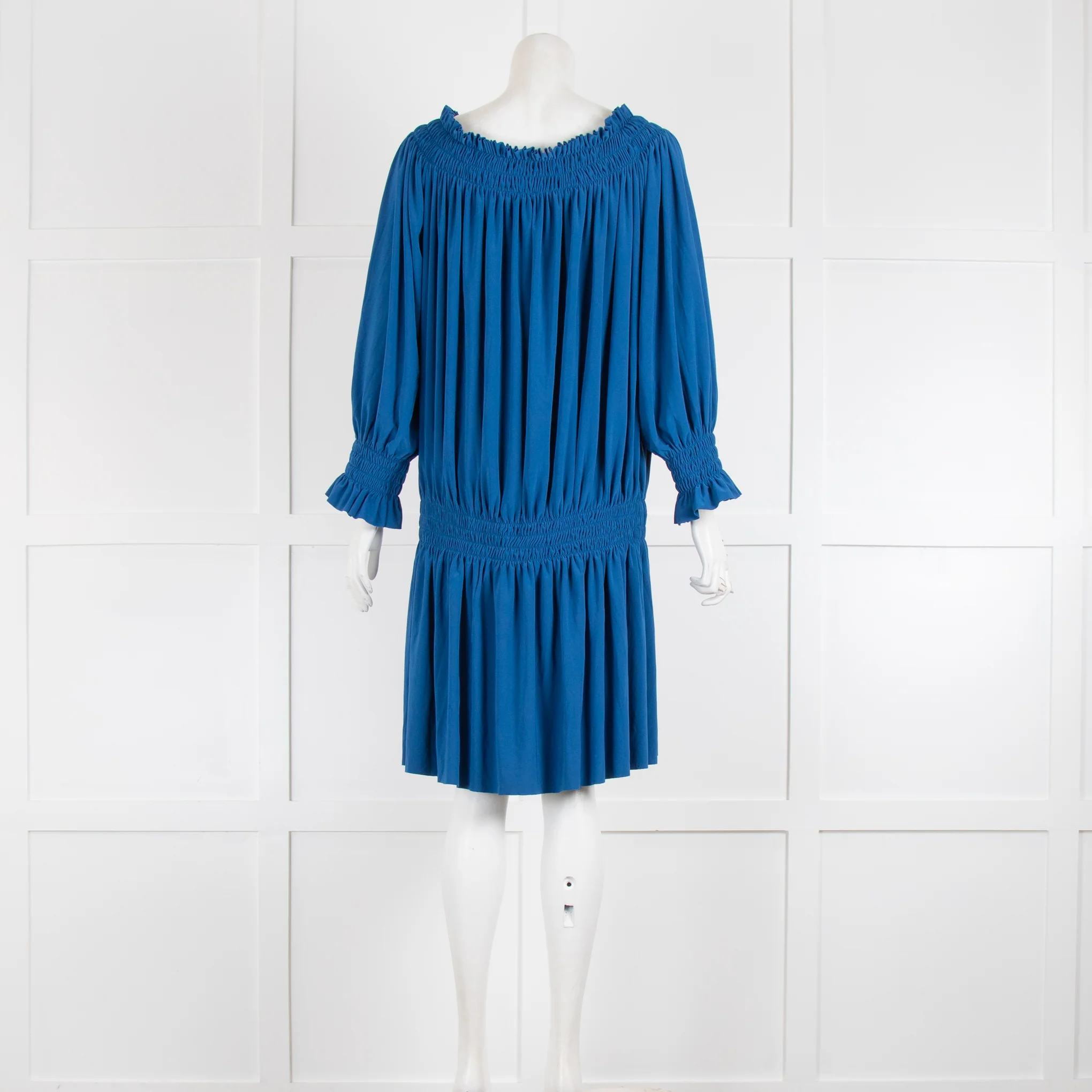 Norma Kamali Blue Long Sleeved Dress with Elasticated Waist - Image 3