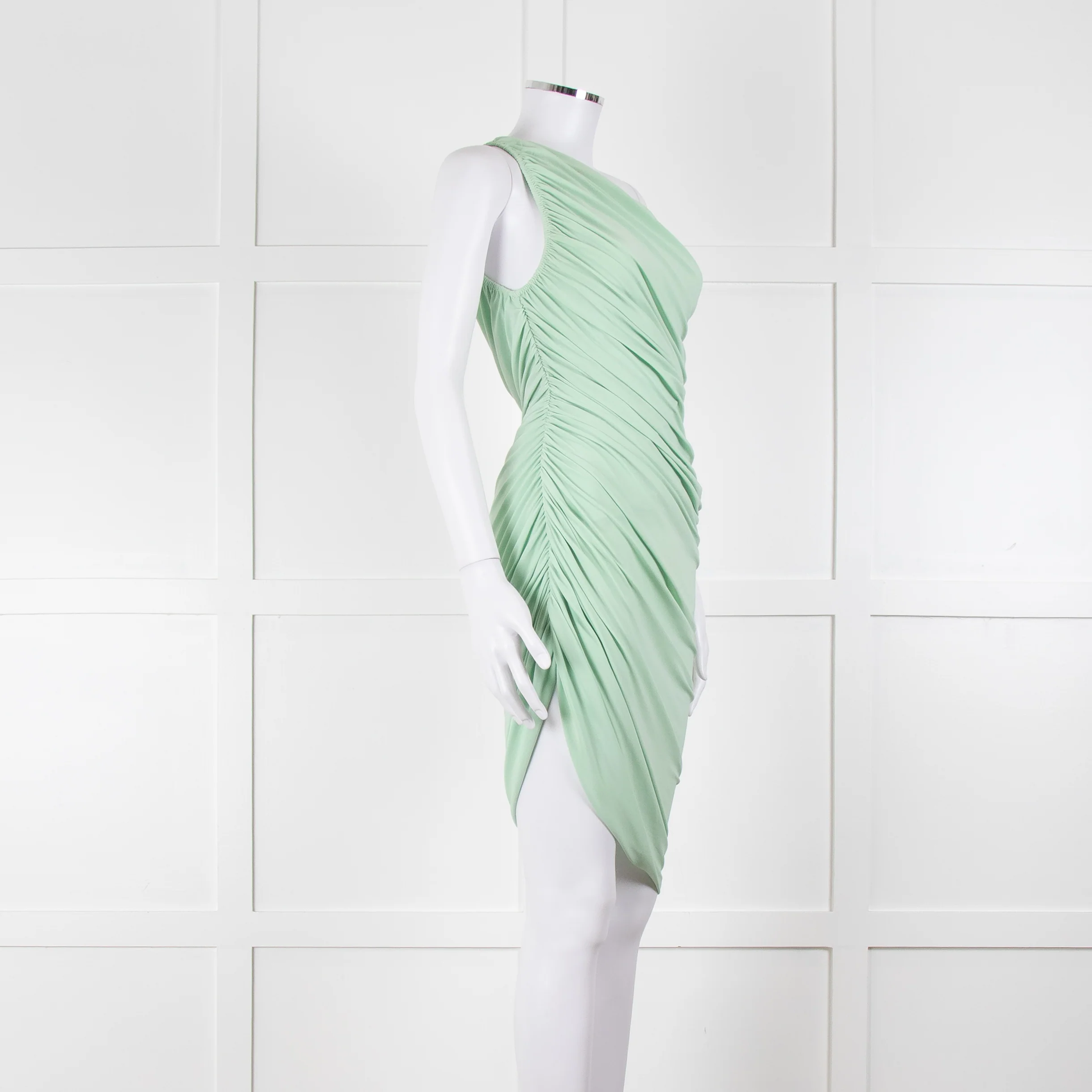 Norma Kamali Pistachio One Shoulder Ruched Dress - Image 2