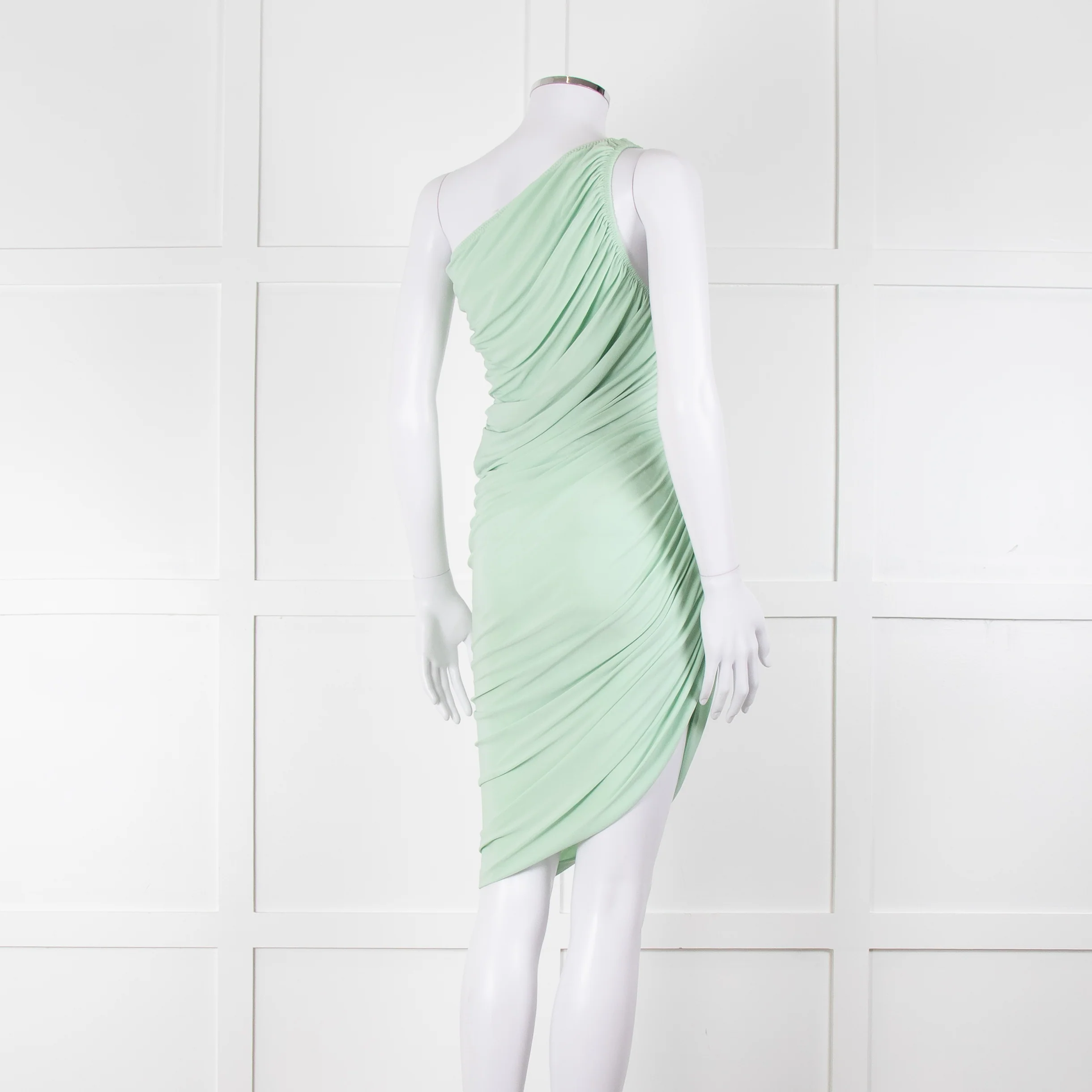 Norma Kamali Pistachio One Shoulder Ruched Dress - Image 4