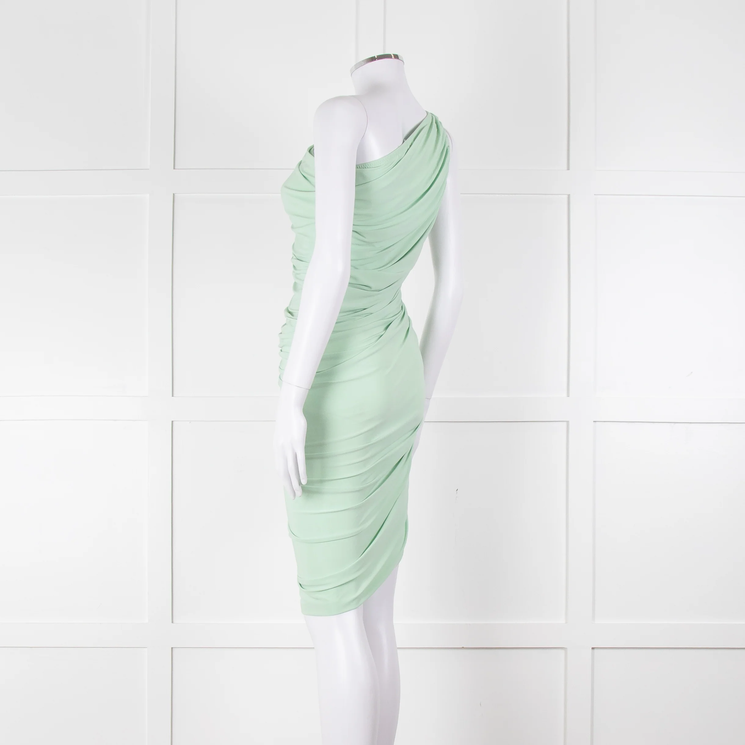 Norma Kamali Pistachio One Shoulder Ruched Dress - Image 6