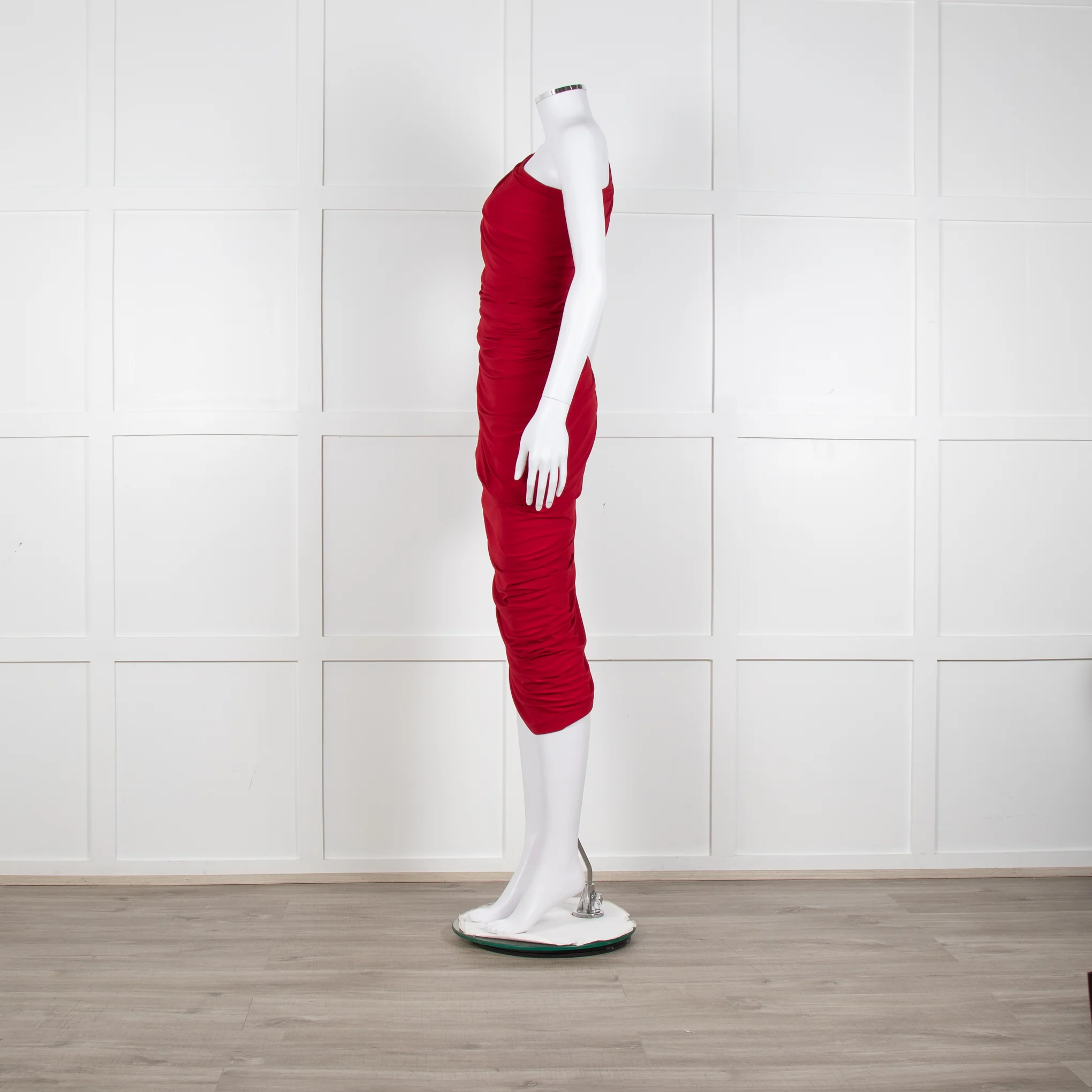 Norma Kamali Red Ruched One Shoulder Bodycon Dress - Image 3