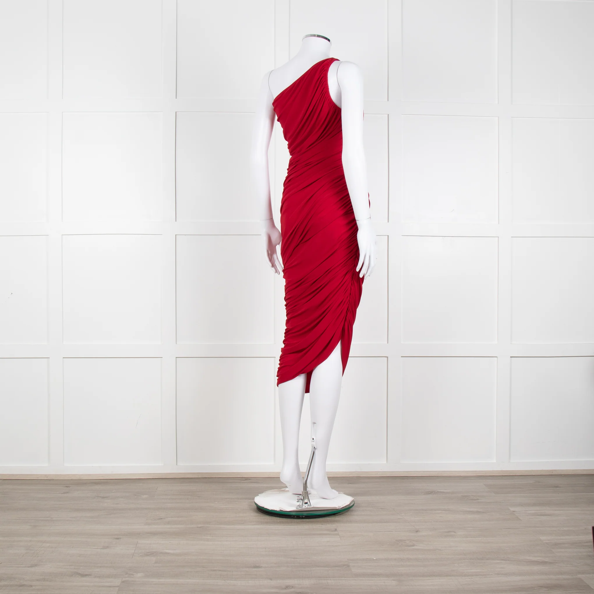 Norma Kamali Red Ruched One Shoulder Bodycon Dress - Image 6