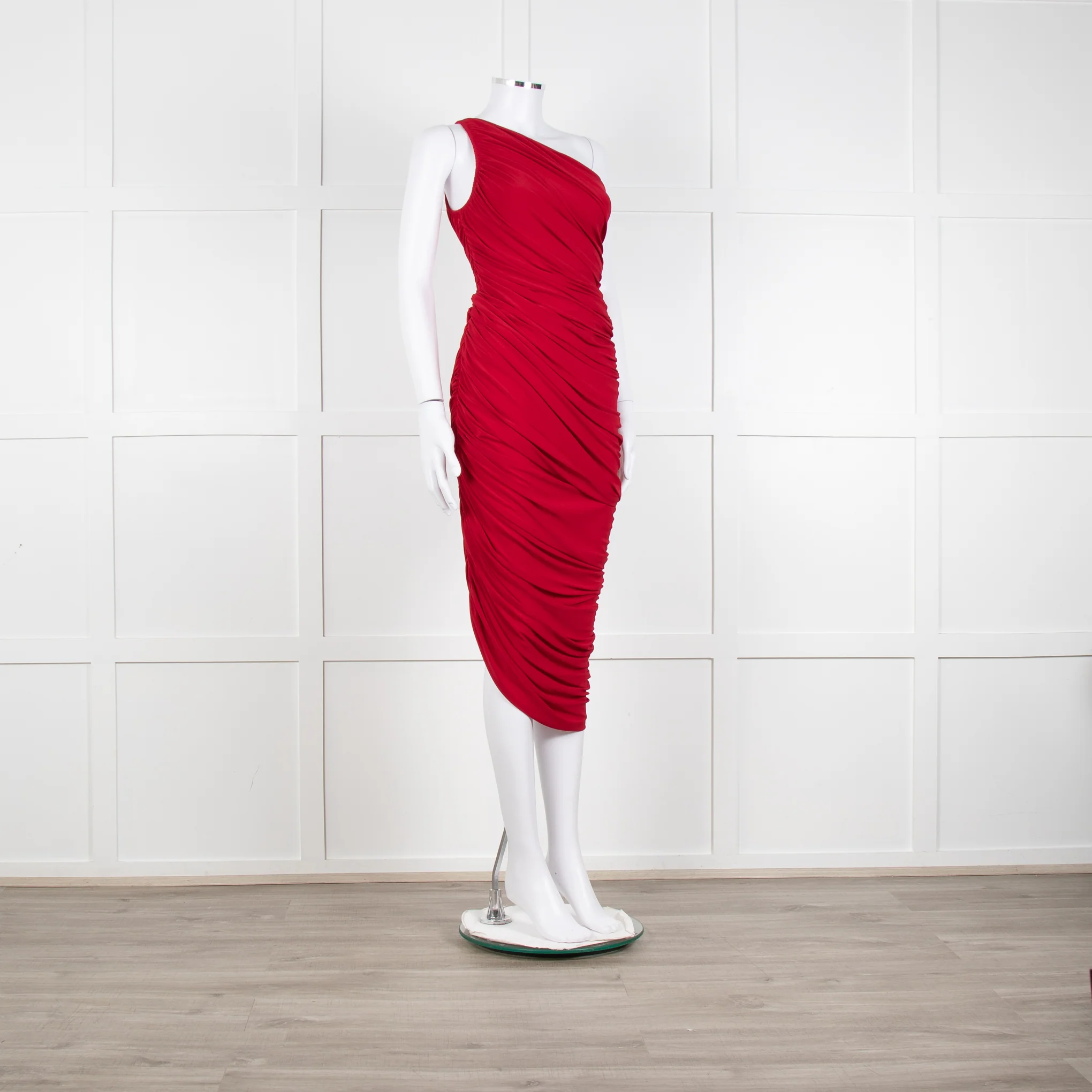 Norma Kamali Red Ruched One Shoulder Bodycon Dress - Image 8