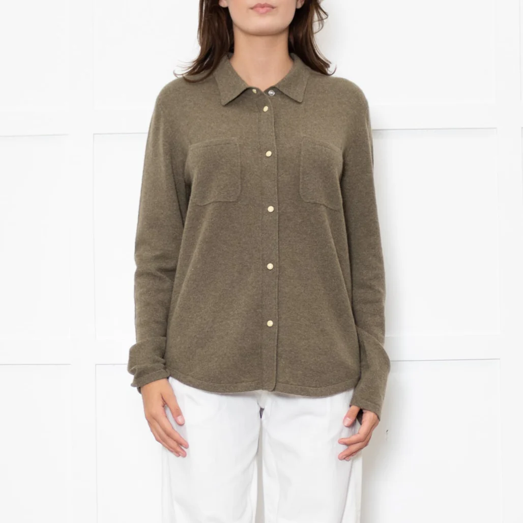 Notshy Green Cashmere Popper Front Shirt - Image 2