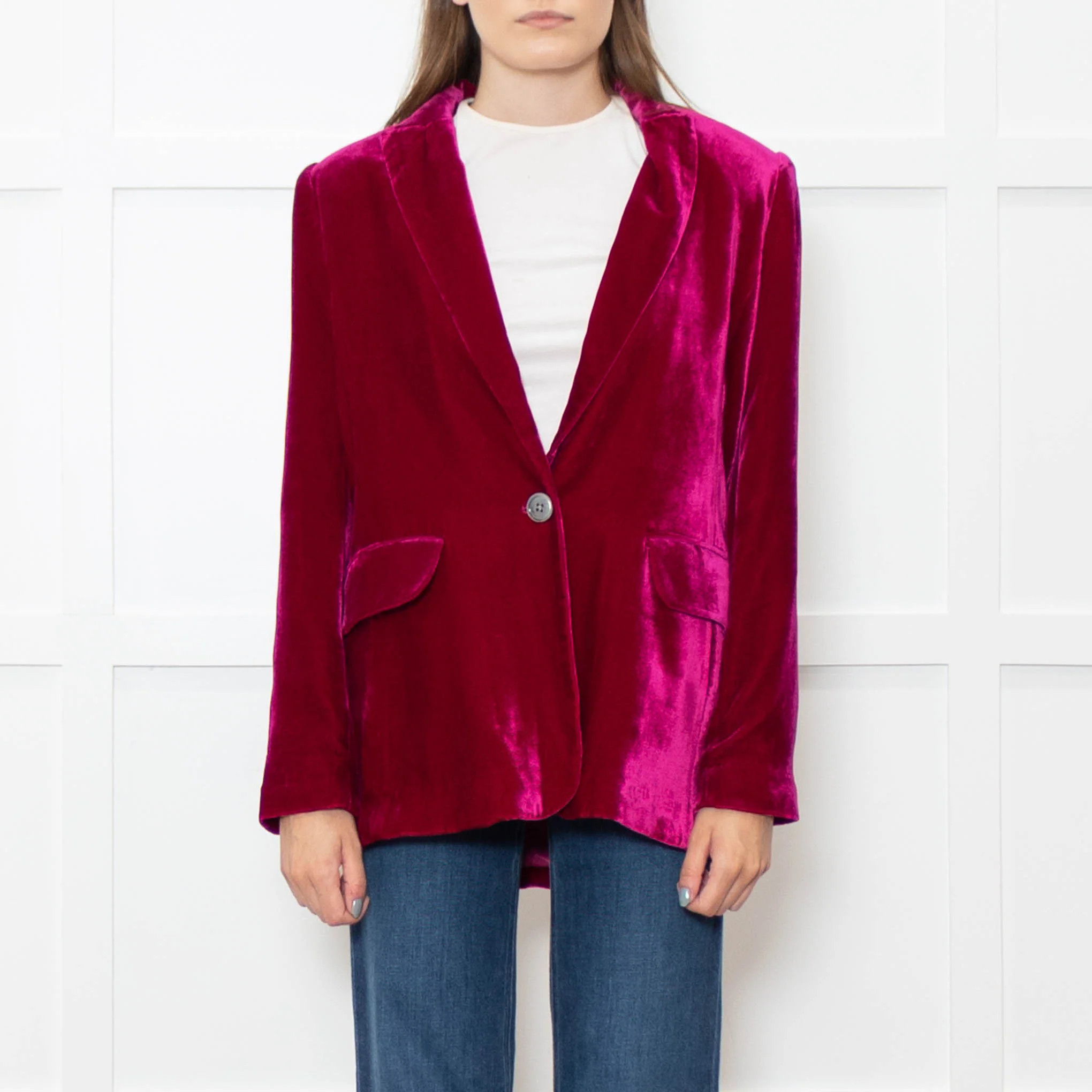 NRBY Hot Pink Velvet Blazer Jacket - Image 2