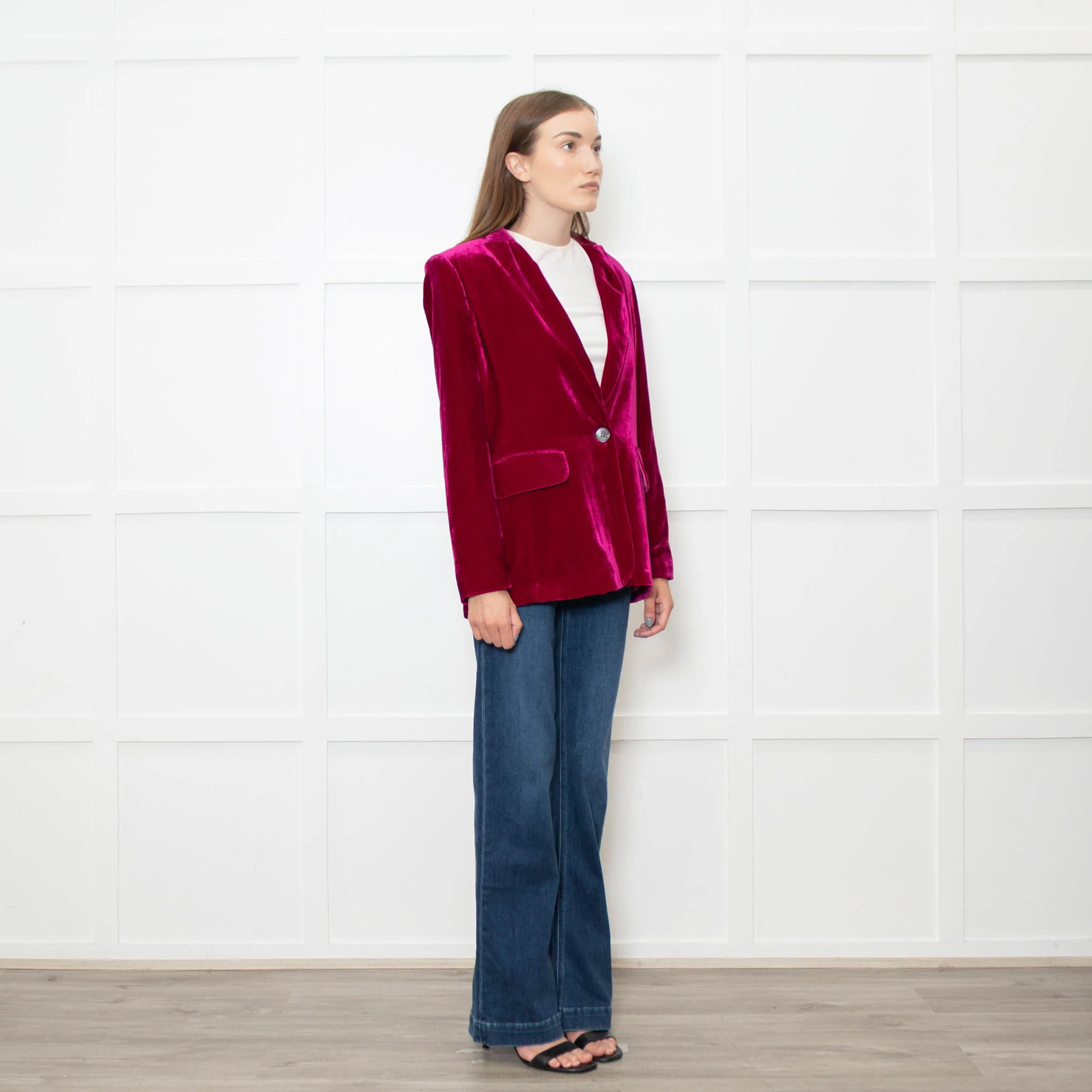 NRBY Hot Pink Velvet Blazer Jacket - Image 7