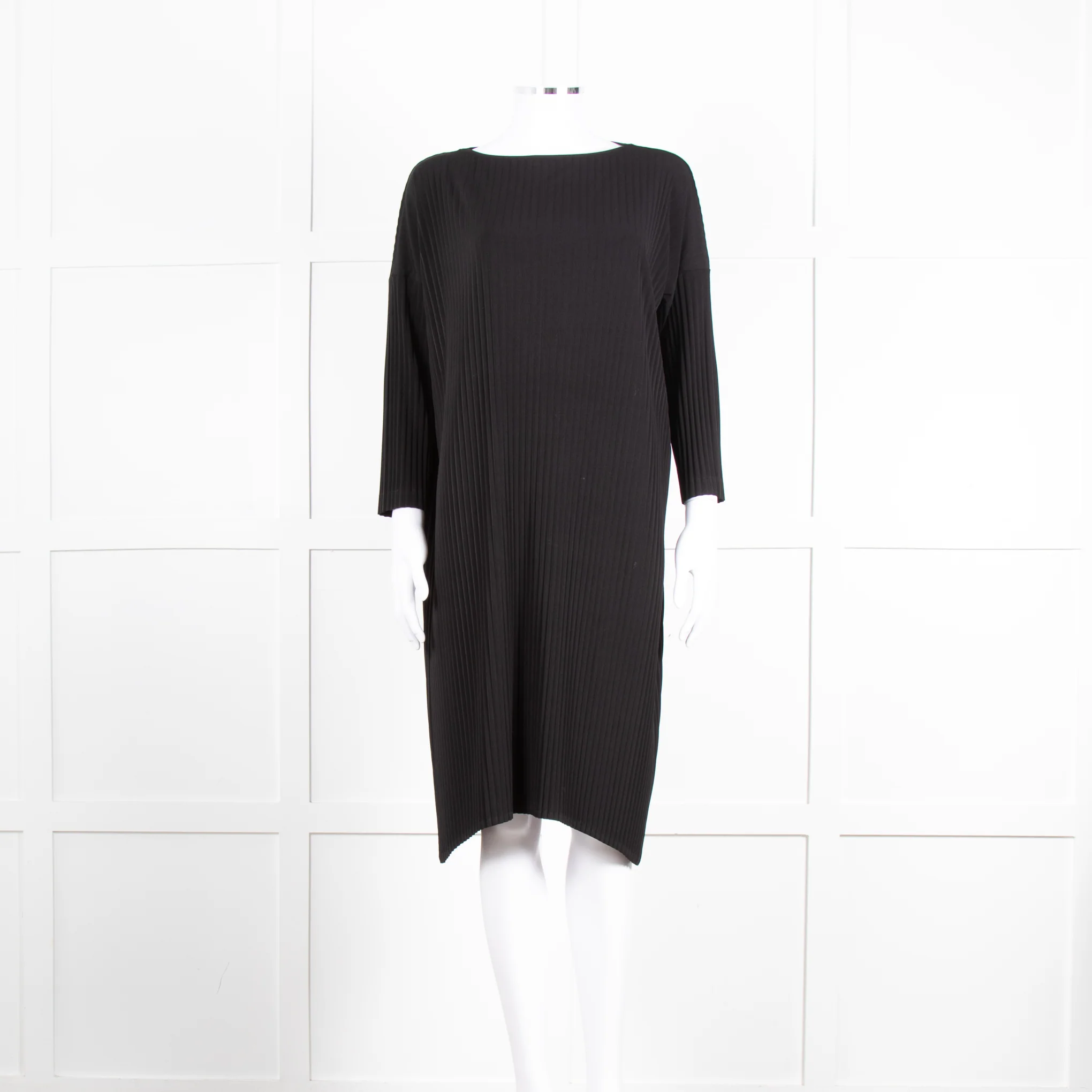 NU Black Ribbed Drop Sleeve Knee Length Dress