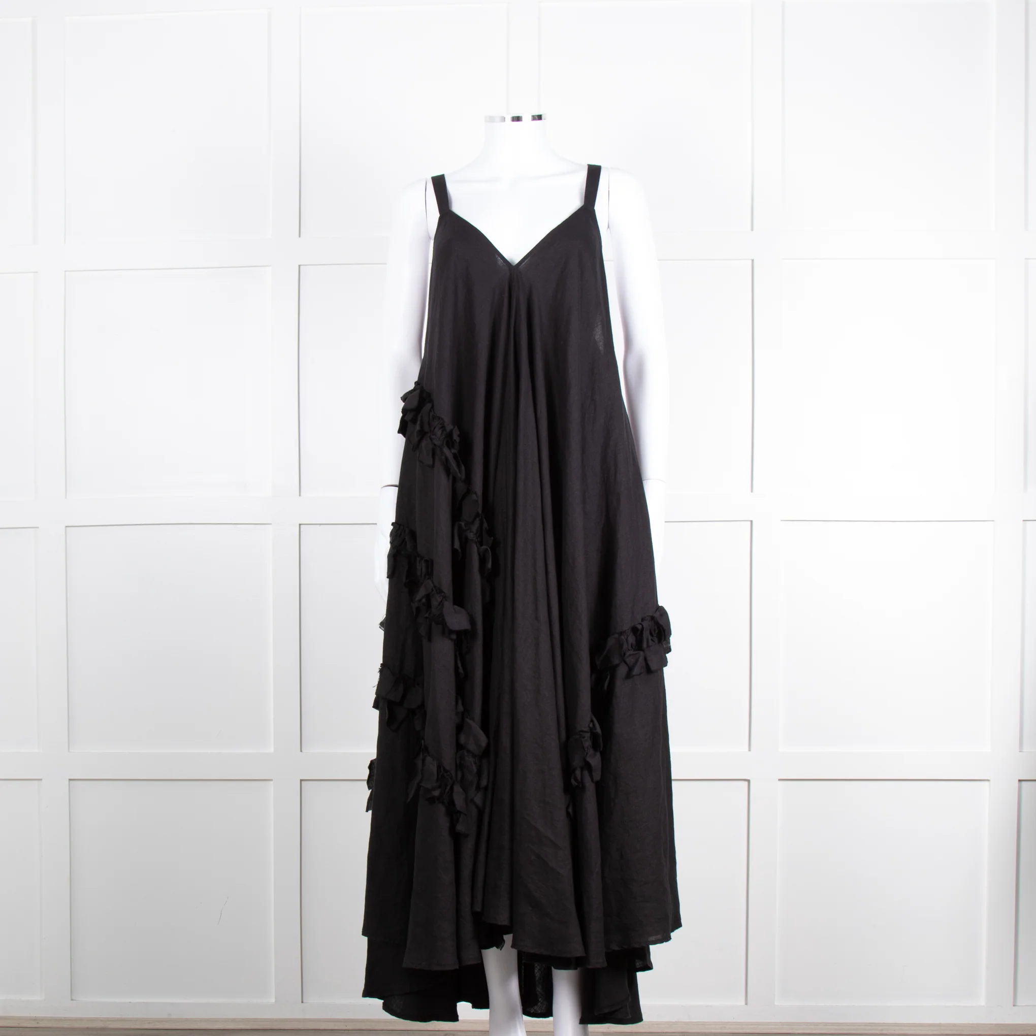 Nu London Black Linen Oversized Sundress With Black Fabric Adornments