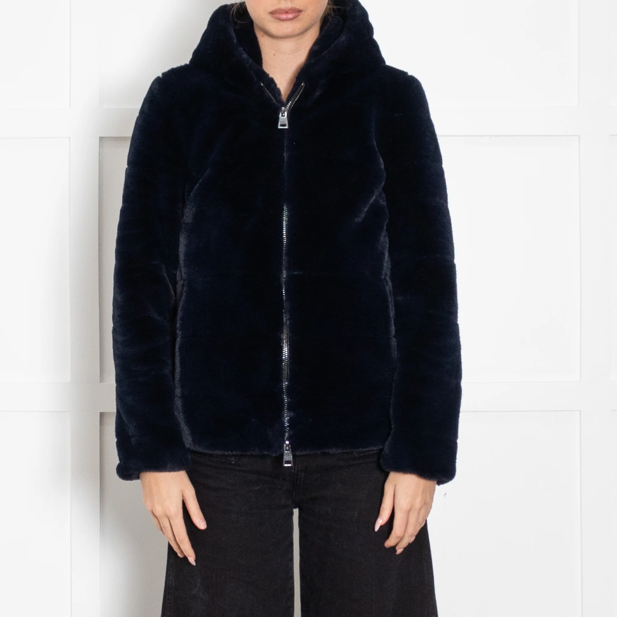 Oakwood Navy Blue Faux Fur Hooded Jacket - Image 2