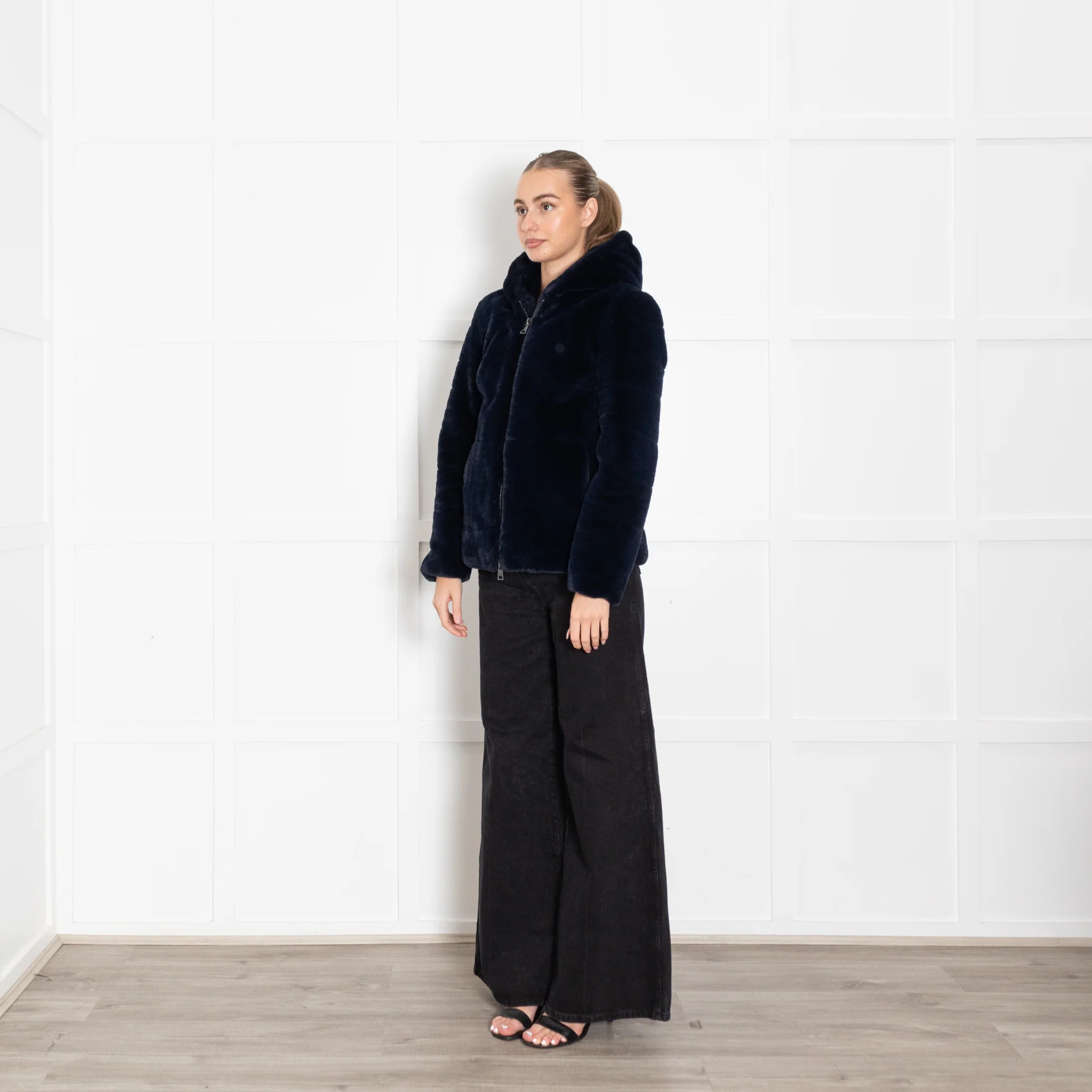 Oakwood Navy Blue Faux Fur Hooded Jacket - Image 3