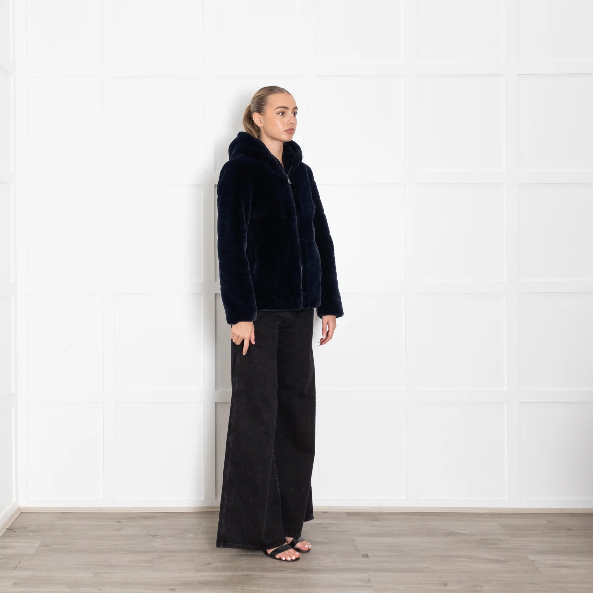 Oakwood Navy Blue Faux Fur Hooded Jacket - Image 7