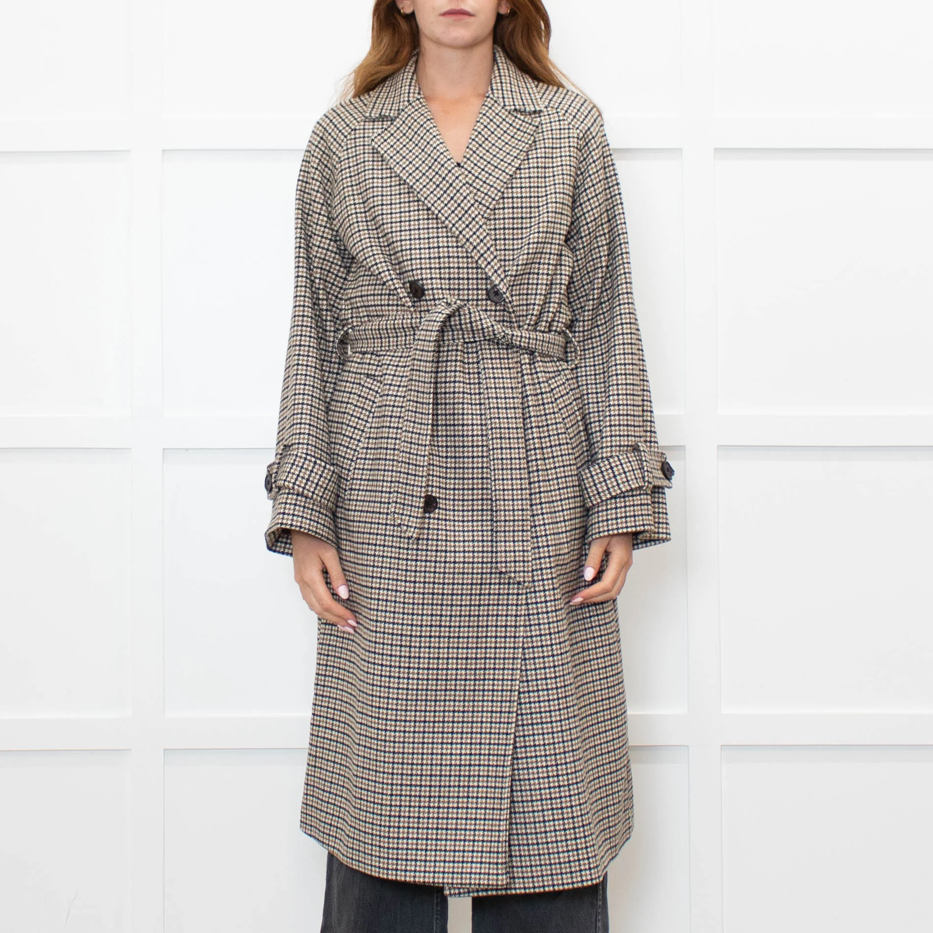 .Object Green and Black Check Tweed Style Double Breasted Coat - Image 2