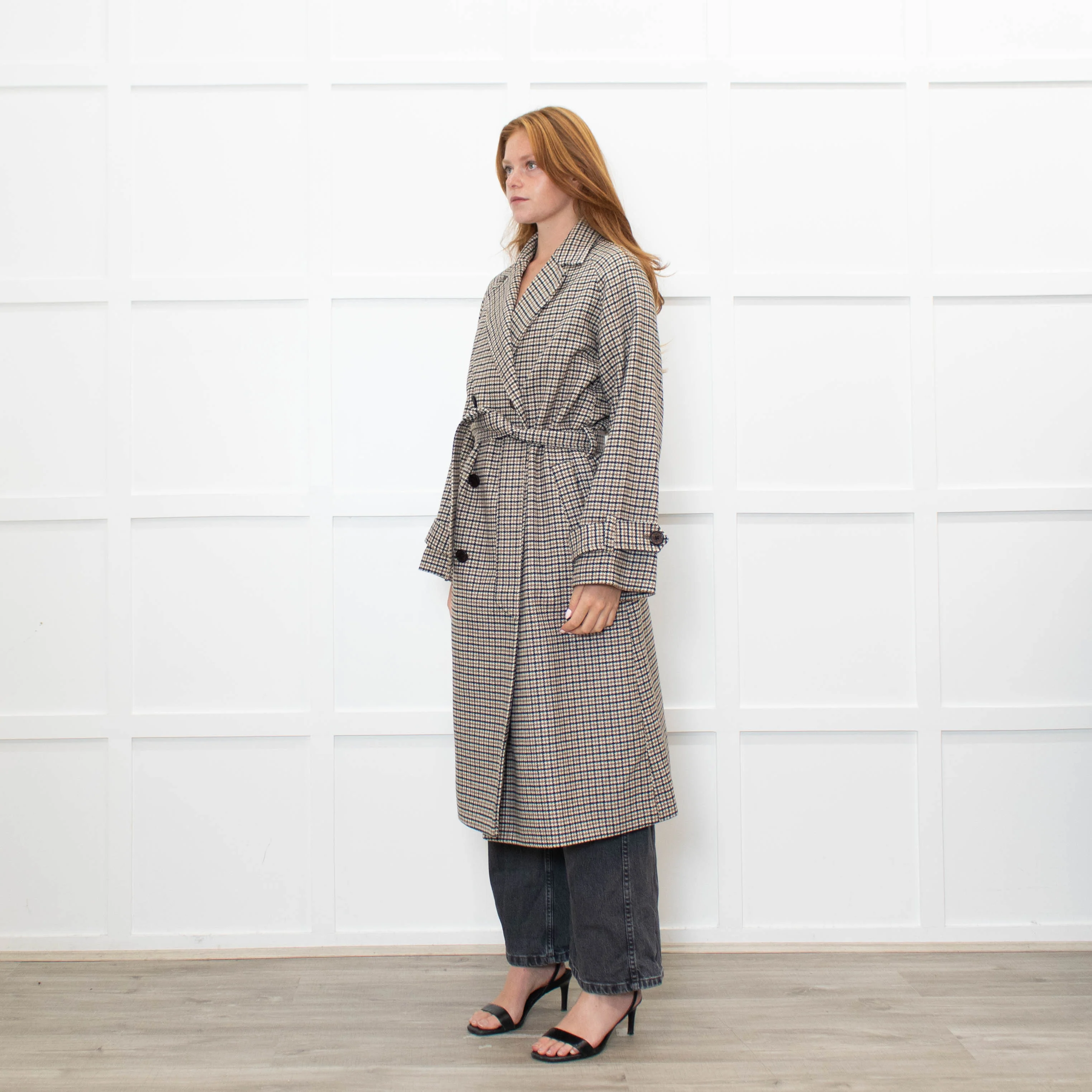 .Object Green and Black Check Tweed Style Double Breasted Coat - Image 3