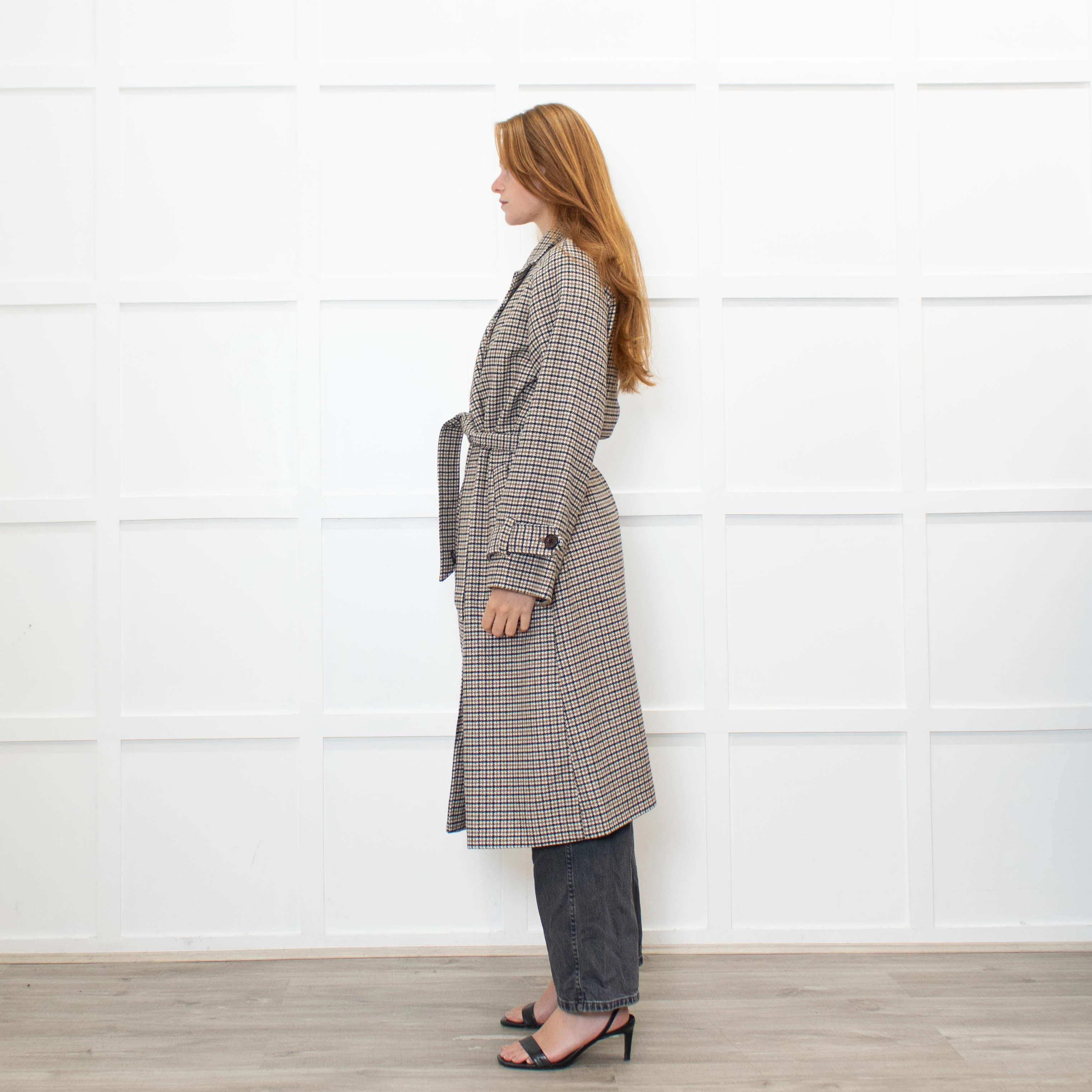 .Object Green and Black Check Tweed Style Double Breasted Coat - Image 4
