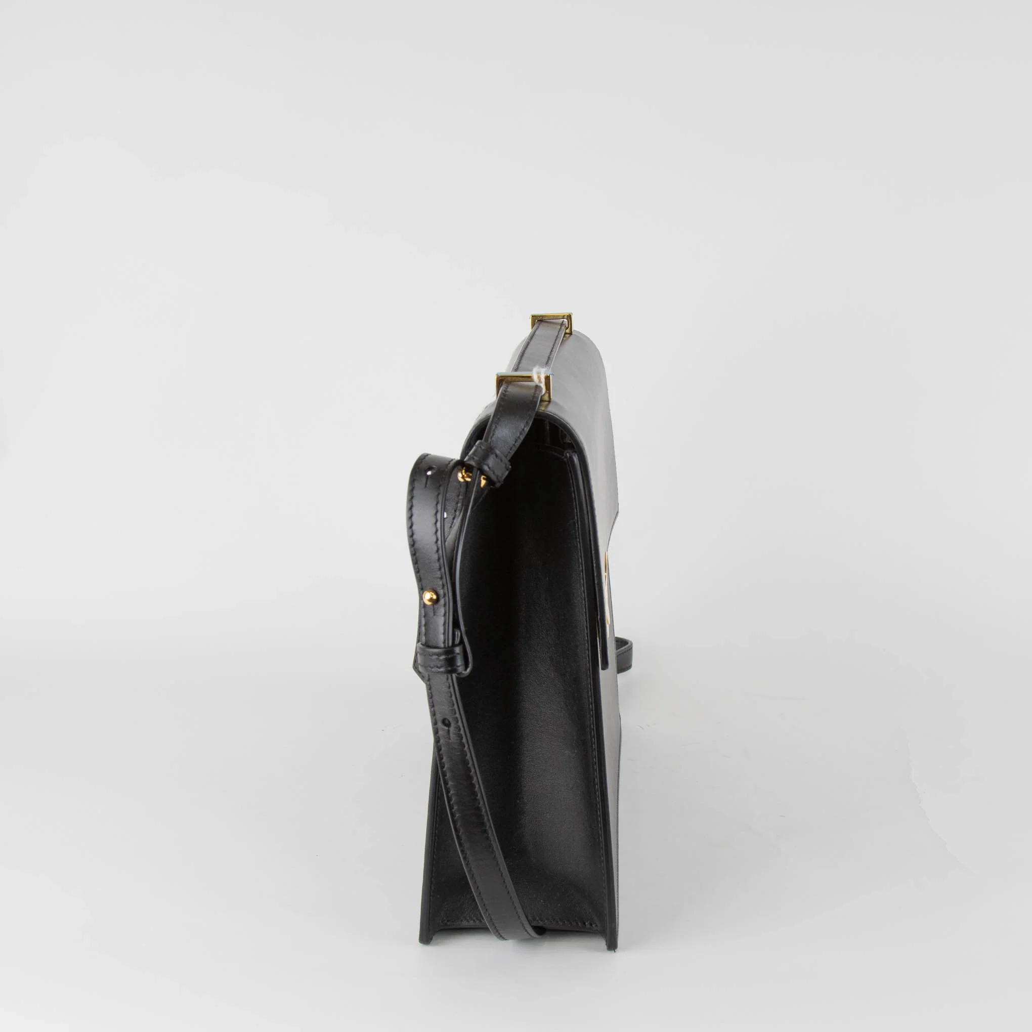 Objets Daso Hye Leather Flap Gold Closure Shoulder Bag Black - Image 4