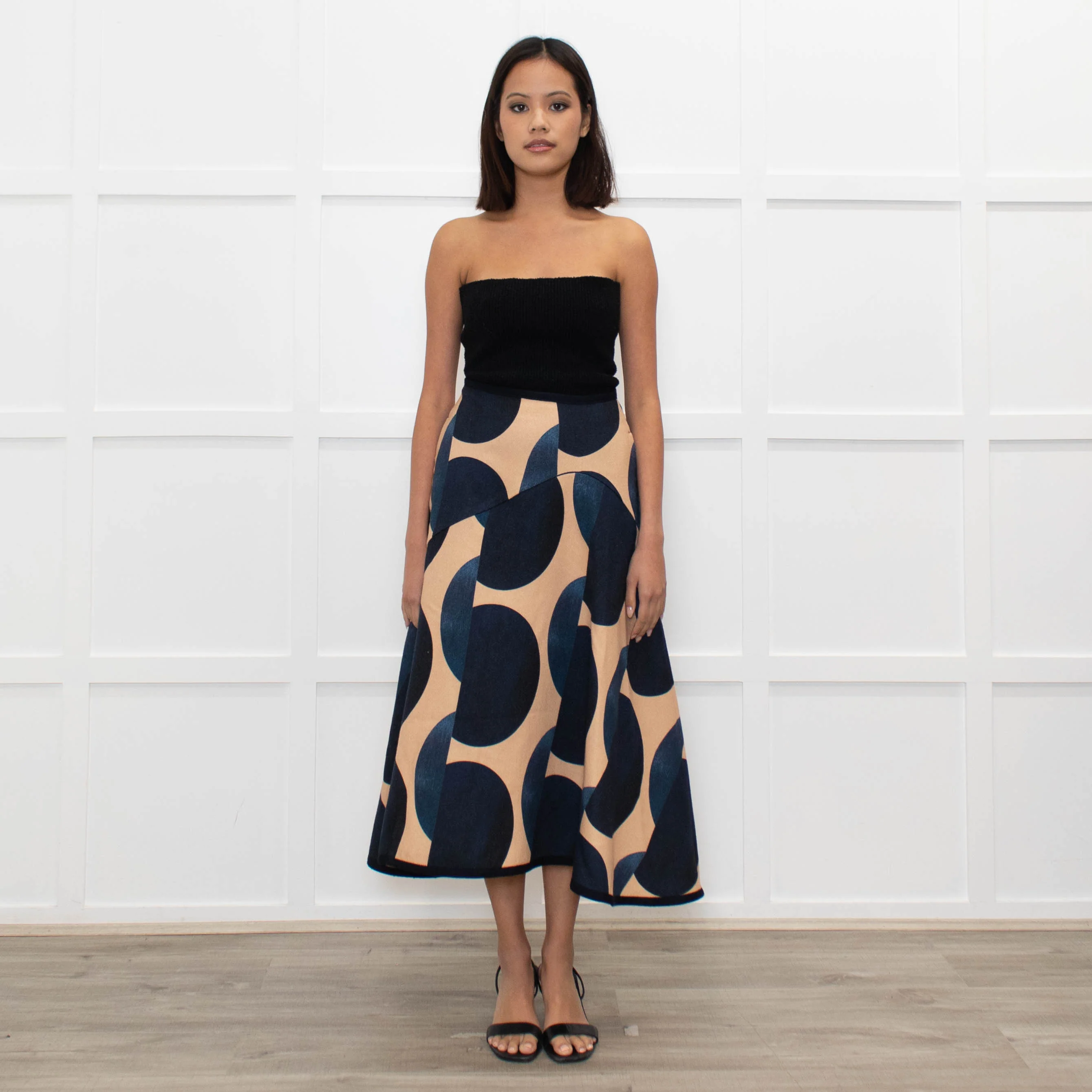 Odeeh Blue Caramel Geometric Print A-Line Skirt