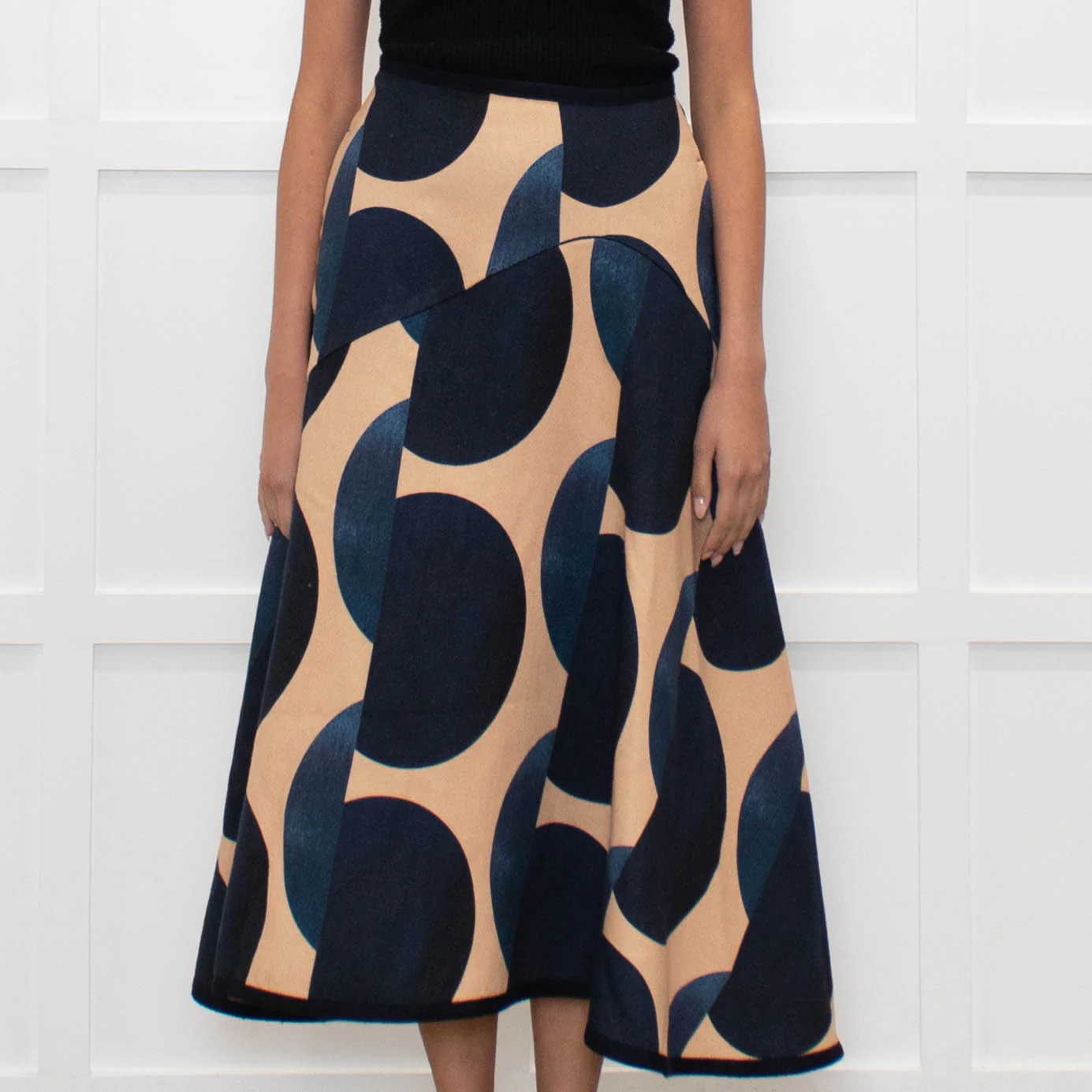 Odeeh Blue Caramel Geometric Print A-Line Skirt - Image 2